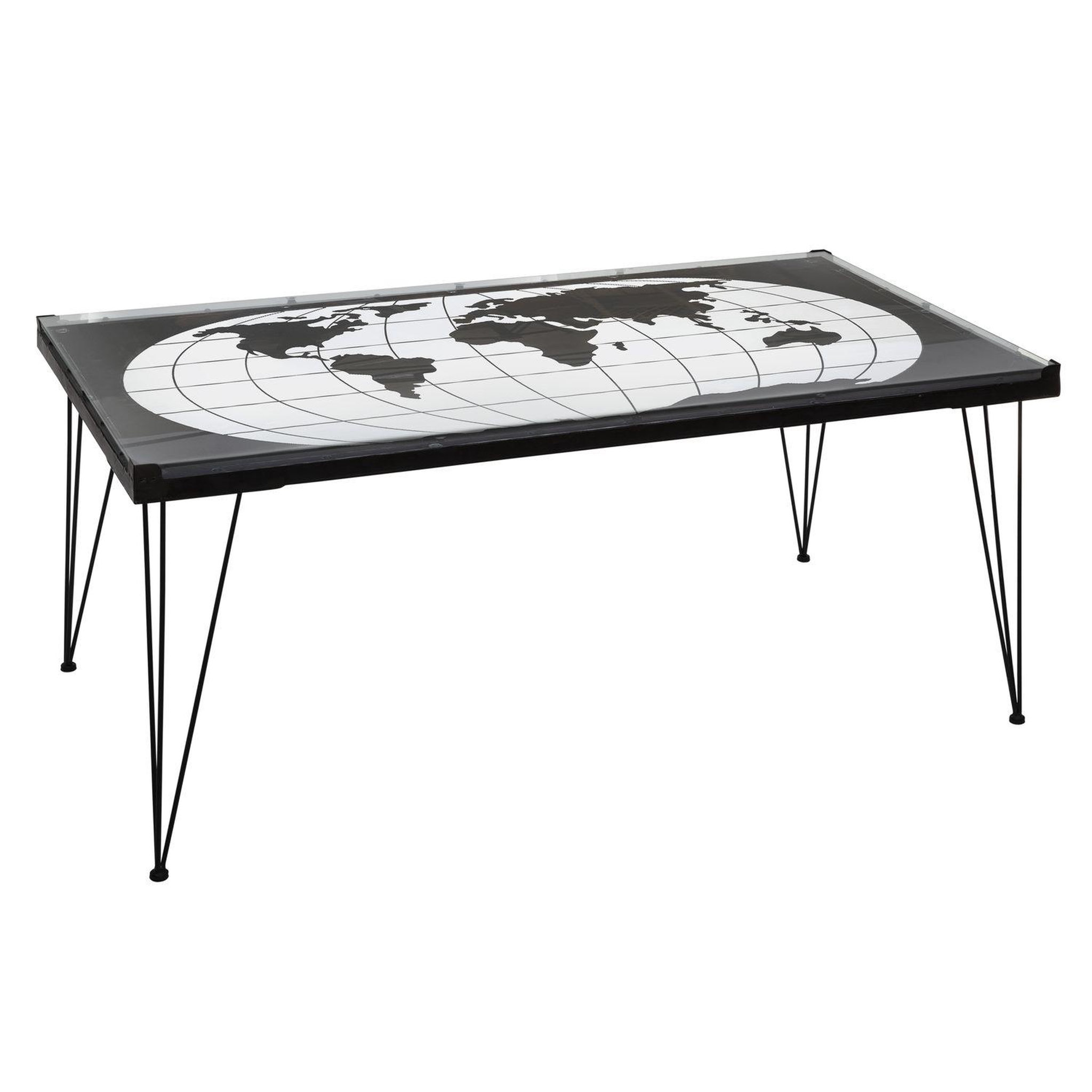 ATMOSPHERA Table basse design métal mappemonde - l. 110 x h. 52 cm - noir