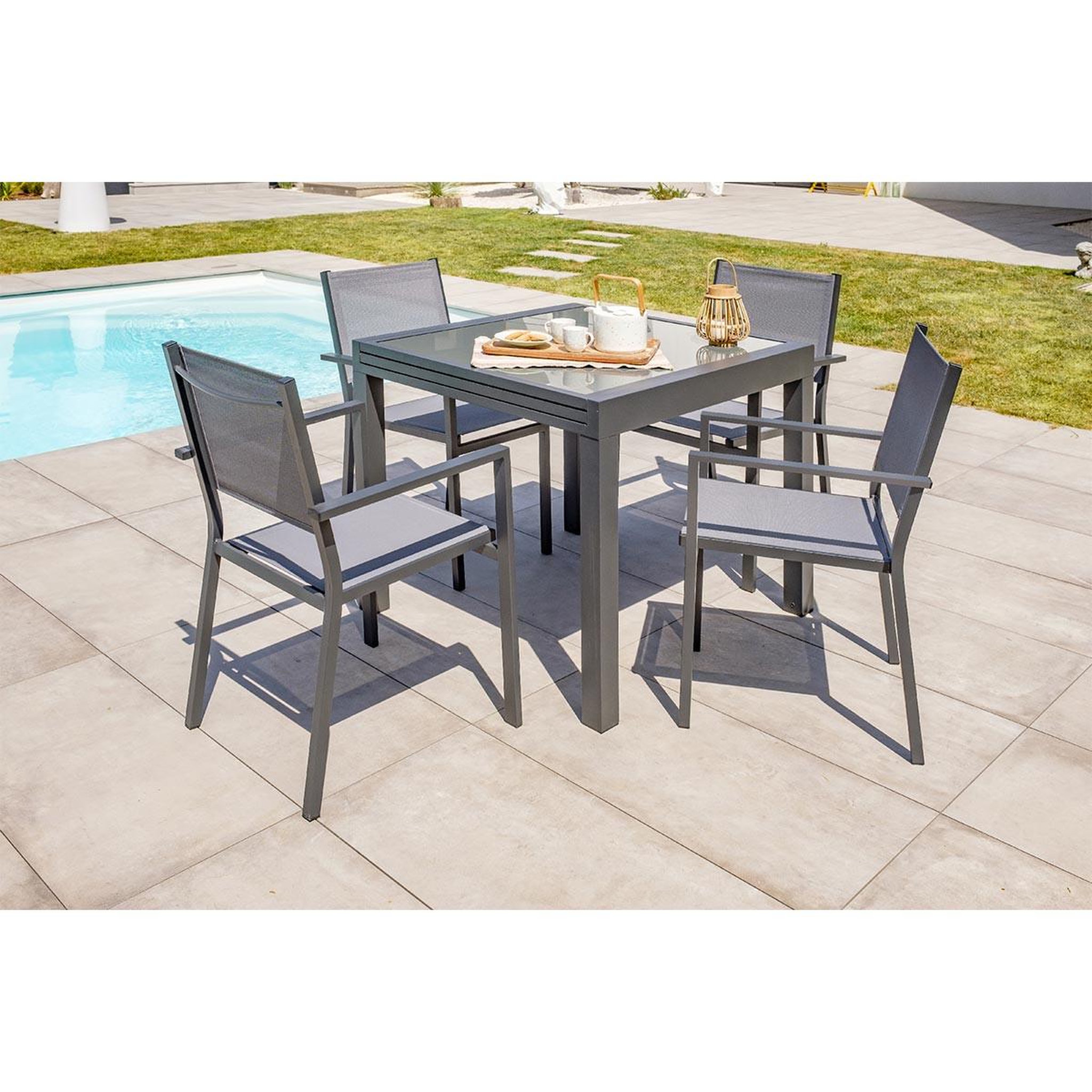 Voir la diapositive 5 : DCB GARDEN Fauteuil de Jardin Empilable  Tolede  87cm Gris Anthracite