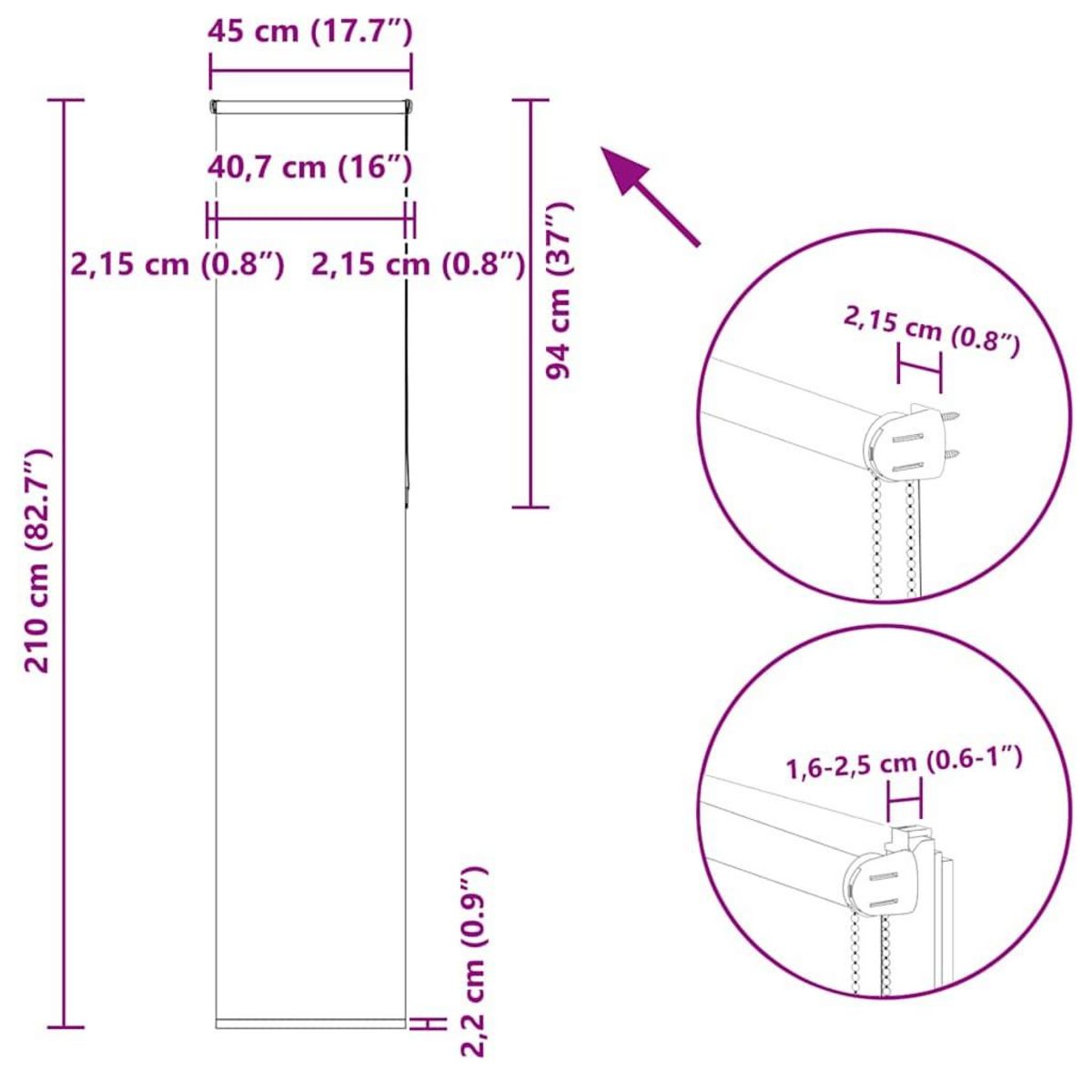 VIDAXL Store enrouleur occultant cafe 45x210cm largeur du tissu 40,7cm
