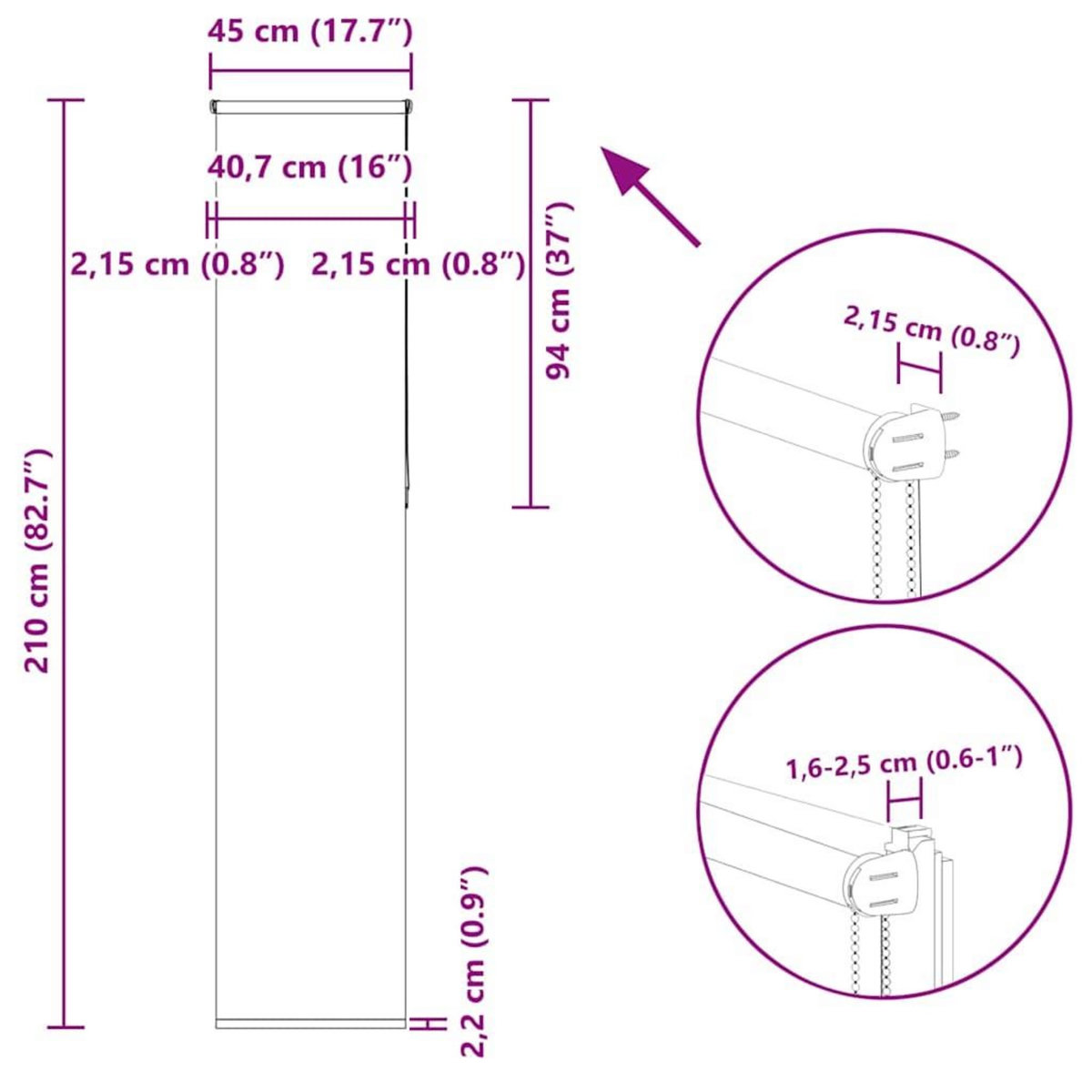VIDAXL Store enrouleur occultant cafe 45x210cm largeur du tissu 40,7cm
