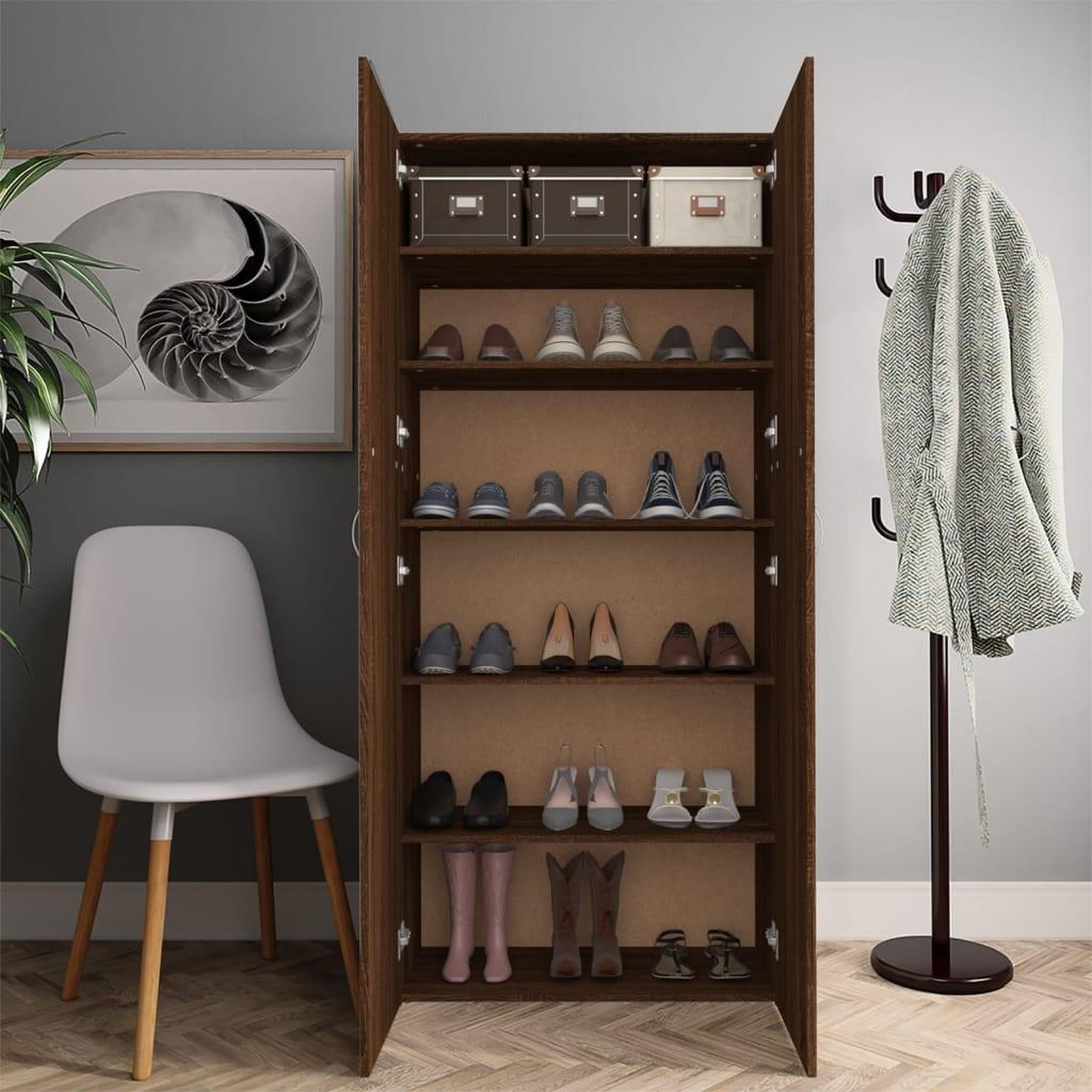 Voir la diapositive 3 : VIDAXL Armoire a chaussures Chene marron 80x35,5x180cm Bois ingenierie