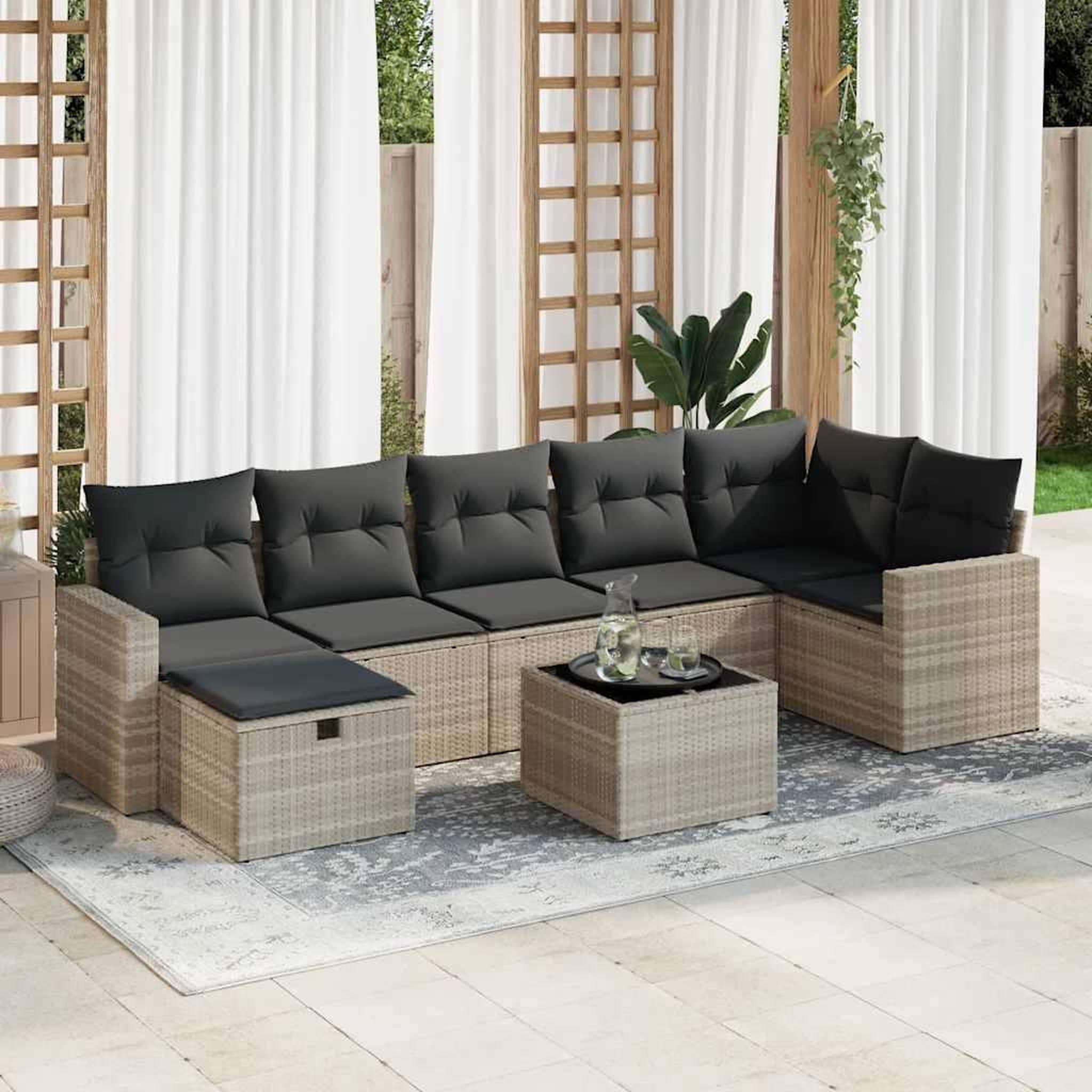 VIDAXL Salon de jardin 8 pcs avec coussins gris clair resine tressee