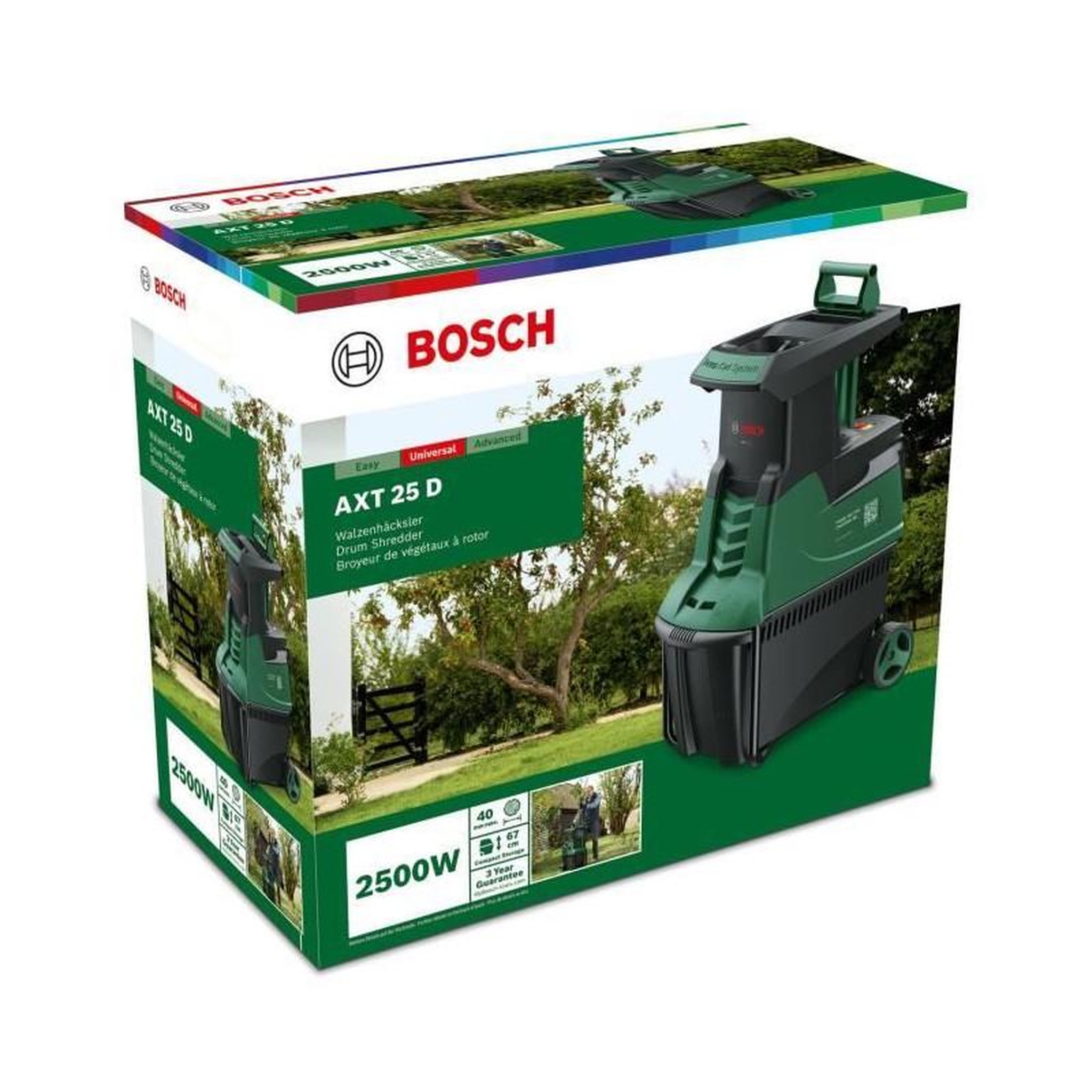 Voir la diapositive 2 : BOSCH Broyeur de végétaux Bosch AXT 25D - branches jusqu'a 40 mm - électrique