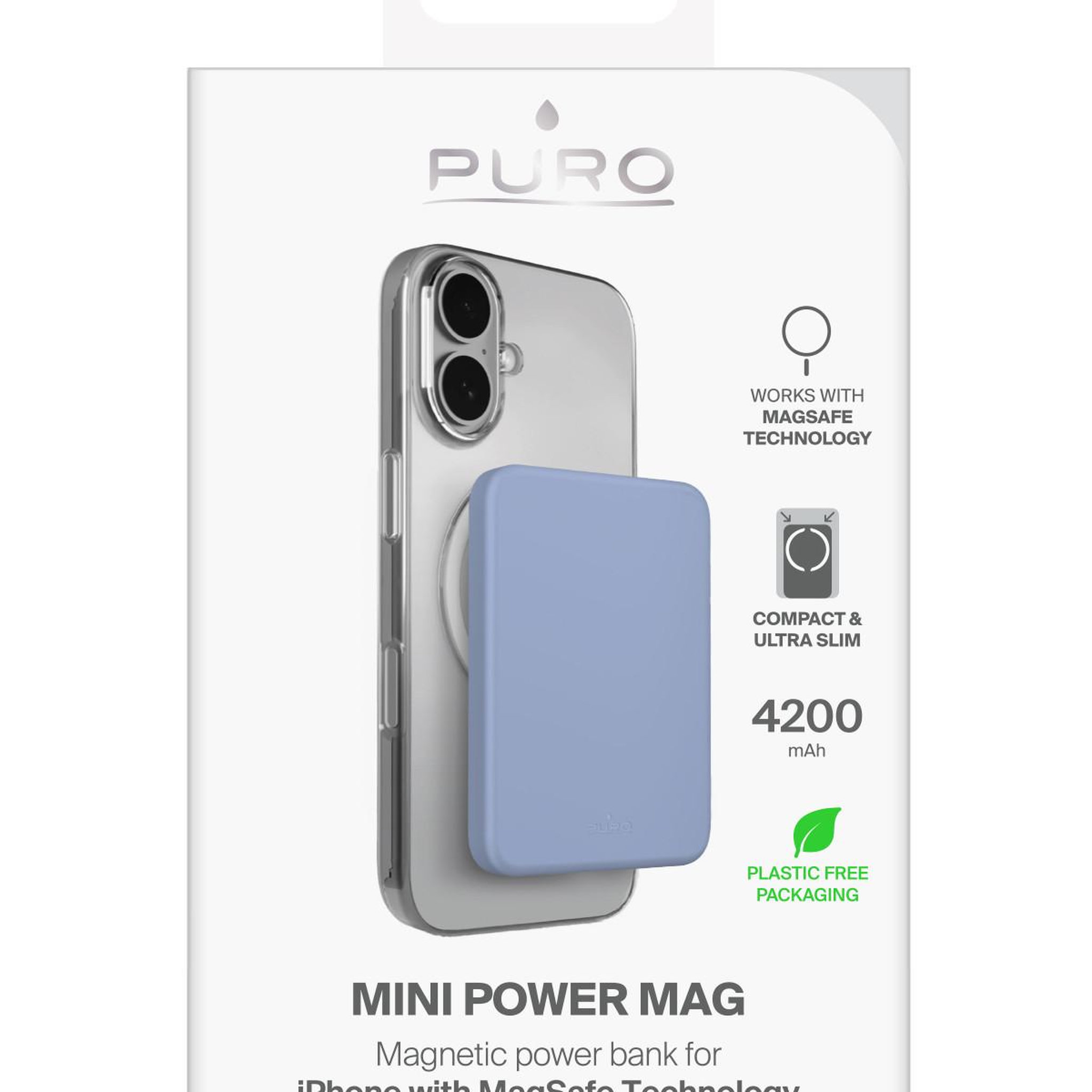 Voir la diapositive 3 : Puro PURO Mini Power Mag Lithium Polymère (LiPo) 4200 mAh Recharge sans fil Bleu