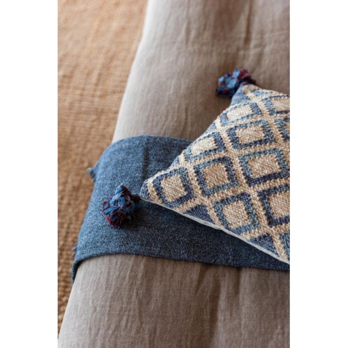 Paris Prix Coussin Déco en Jute  Losanges  45x45cm Naturel & Bleu