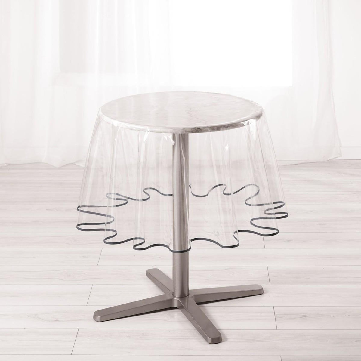 Paris Prix Nappe Ronde Cristal  Garden  180cm Transparent & Gris