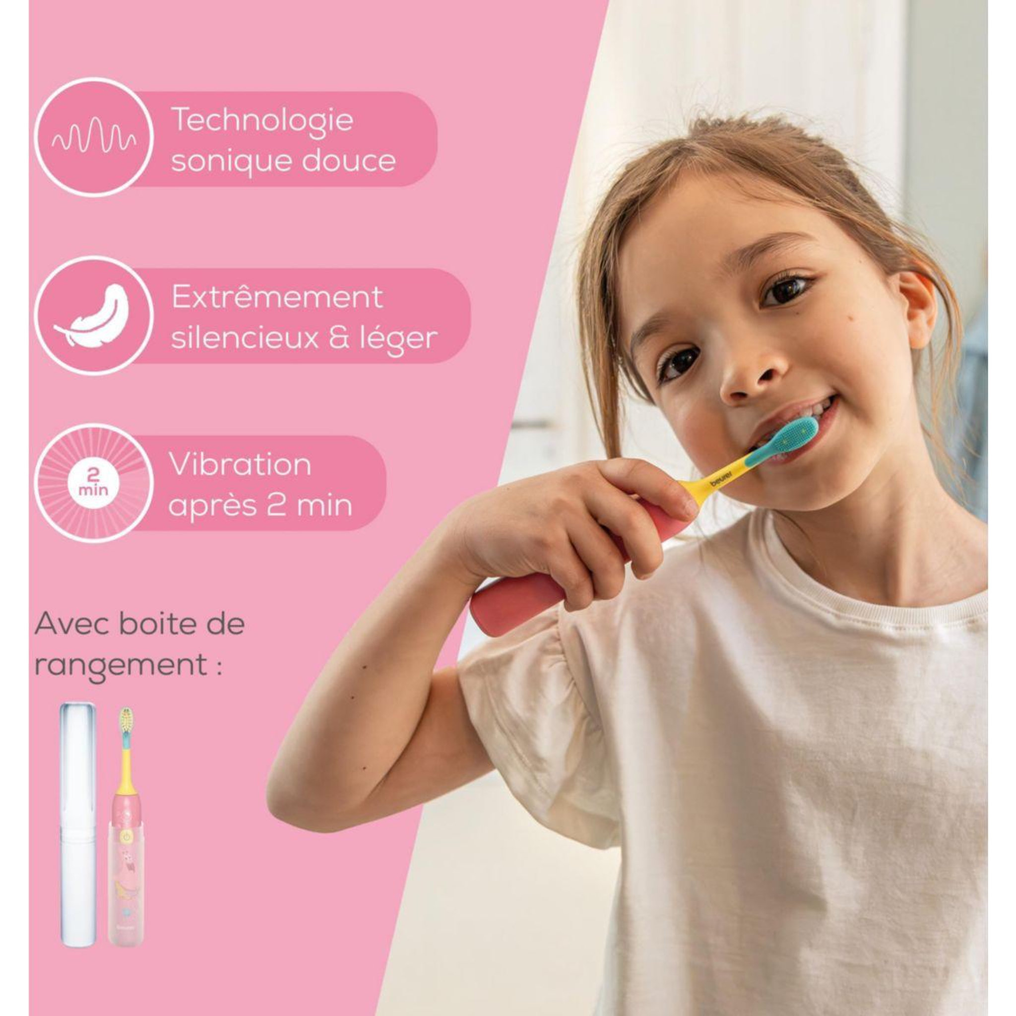 Voir la diapositive 2 : Beurer Brosse à dents électrique à dents SC 11 Seastar Pink