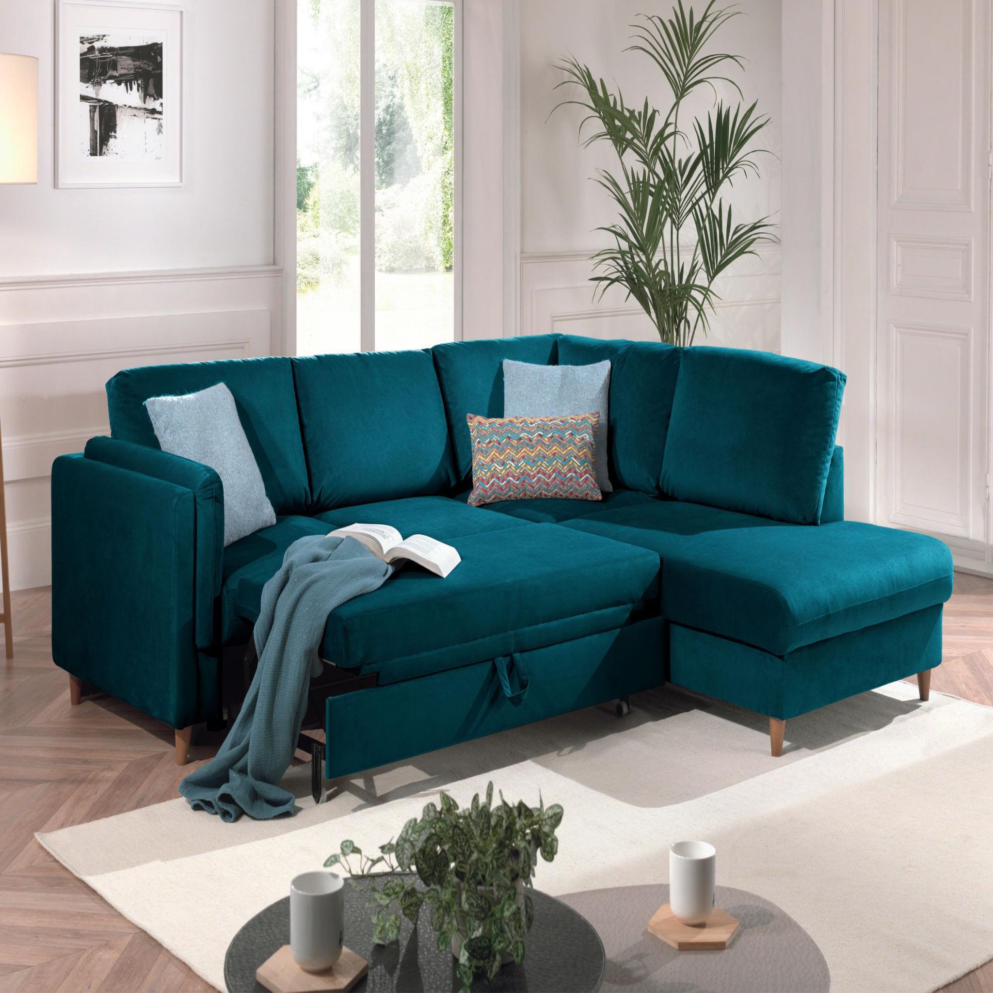 Voir la diapositive 3 : BEST MOBILIER Brooke - canapé d'angle droit - convertible - 5 places - en velours
