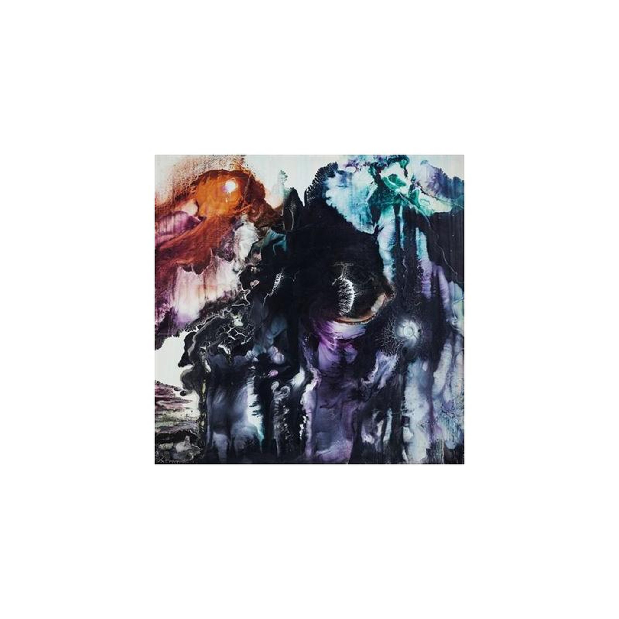 Affiche art imprimé carré fantasy smug figures armure tons noirs, bleus et violets
