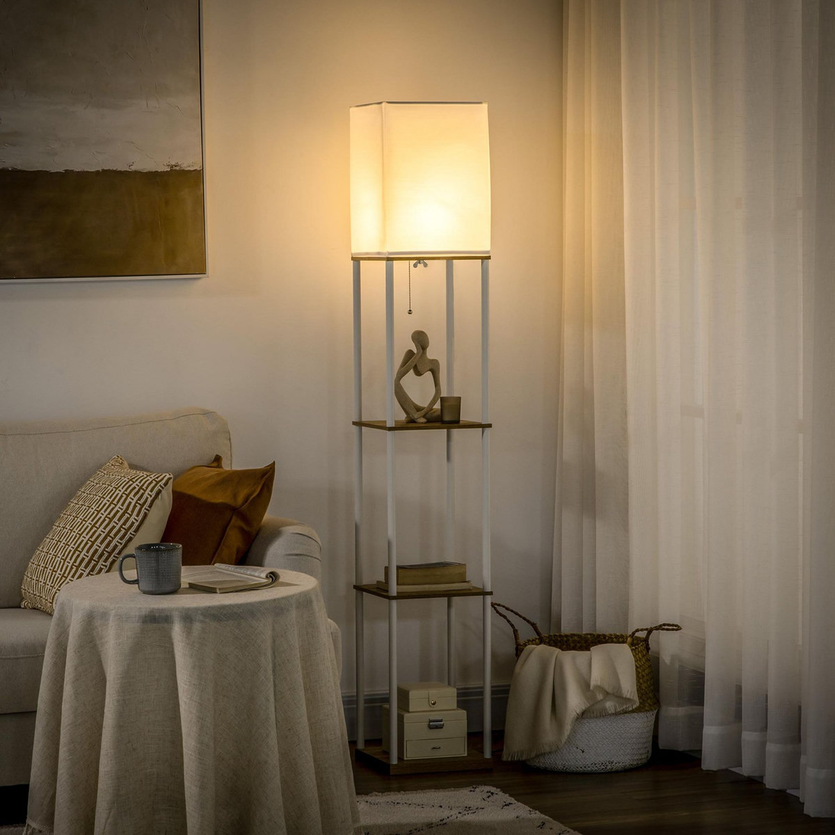 HOMCOM Lampadaire étagère design 26L x 26l x 159H cm 3 étagères E27 MDF blanc