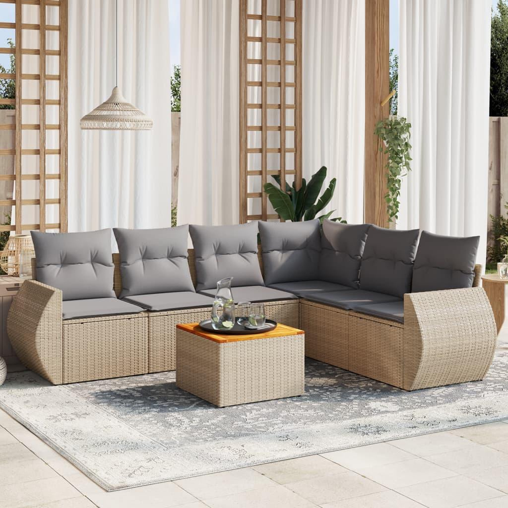 VIDAXL Salon de jardin avec coussins 7 pcs beige resine tressee