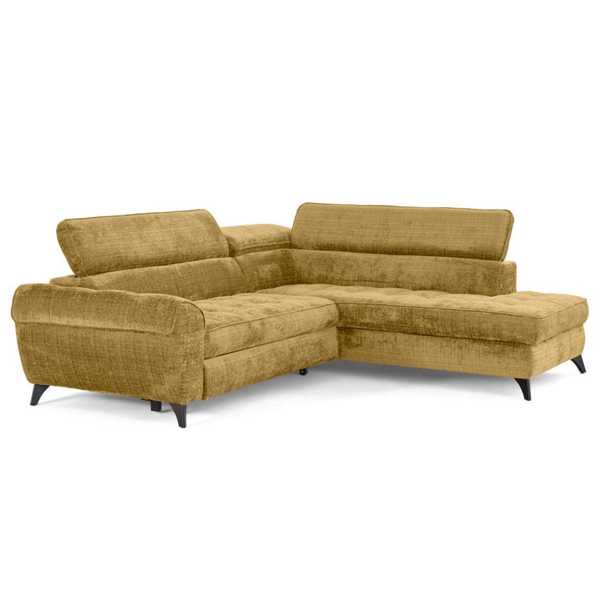 LISA DESIGN Marlo - canapé d'angle droit 5 places convertible avec coffre et têtières en velours texturé