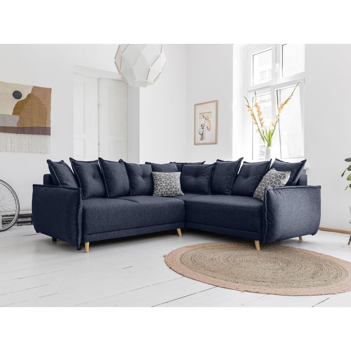 BEST MOBILIER Lena - canapé d'angle convertible - avec coffre - style scandinave - 5 places - droit