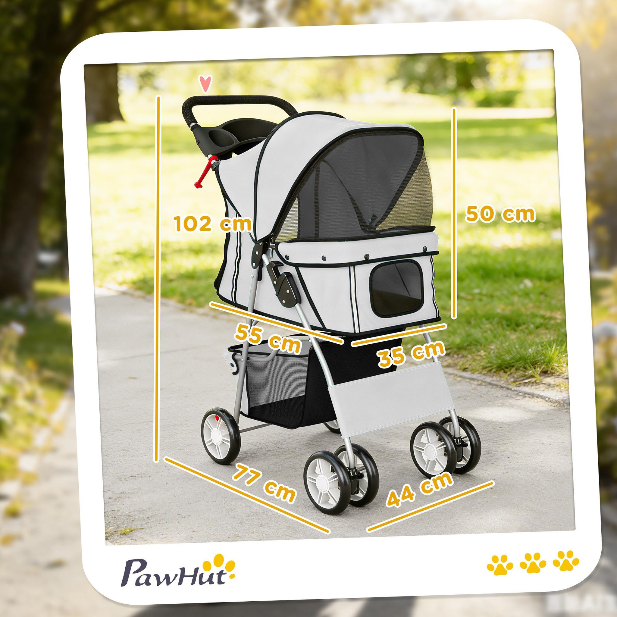 Voir la diapositive 3 : PAWHUT Poussette buggy pliable pour chiens tissu 600d oxford imperméable 4 roues gris clair