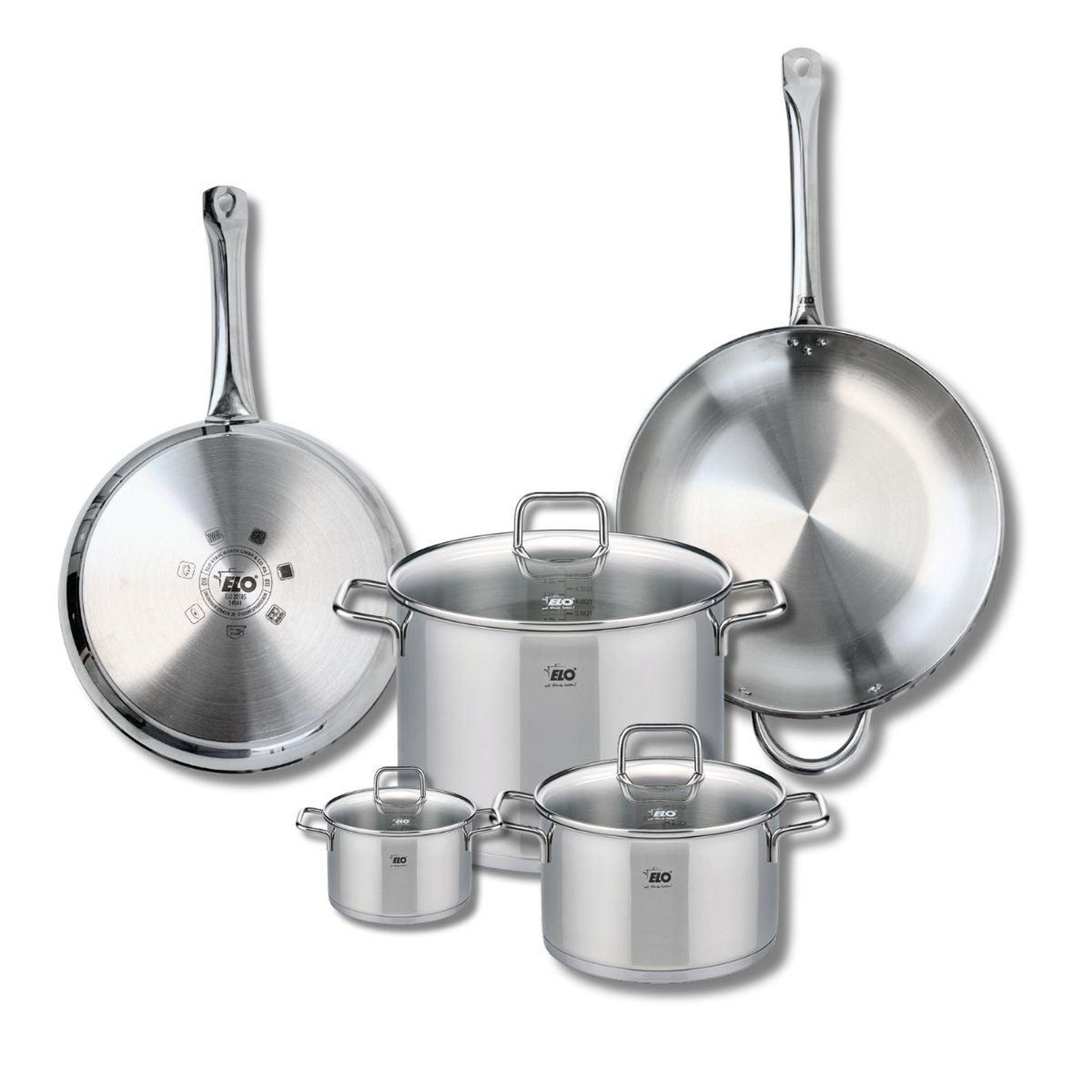 ELO Ensemble de 2 poêles de cuisson 28 et 32 cm et 3 faitouts 12, 20 et 26 cm elo profi citrin