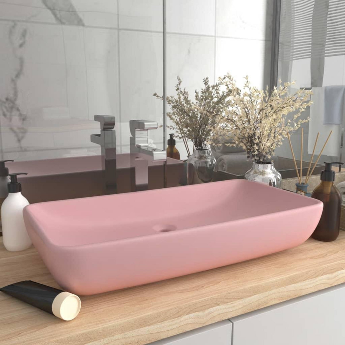VIDAXL Lavabo de luxe rectangulaire Rose mat 71x38 cm Ceramique