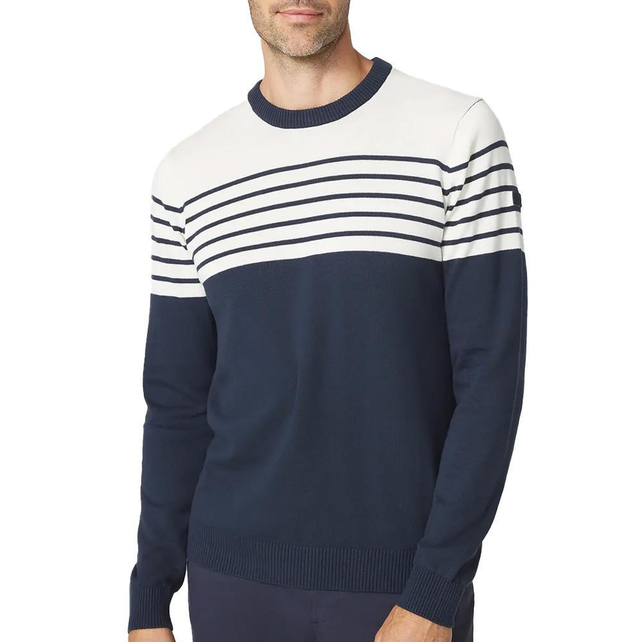 TBS Pull Marine/Blanc Homme TBS TOBIERON. Coloris disponibles : Bleu