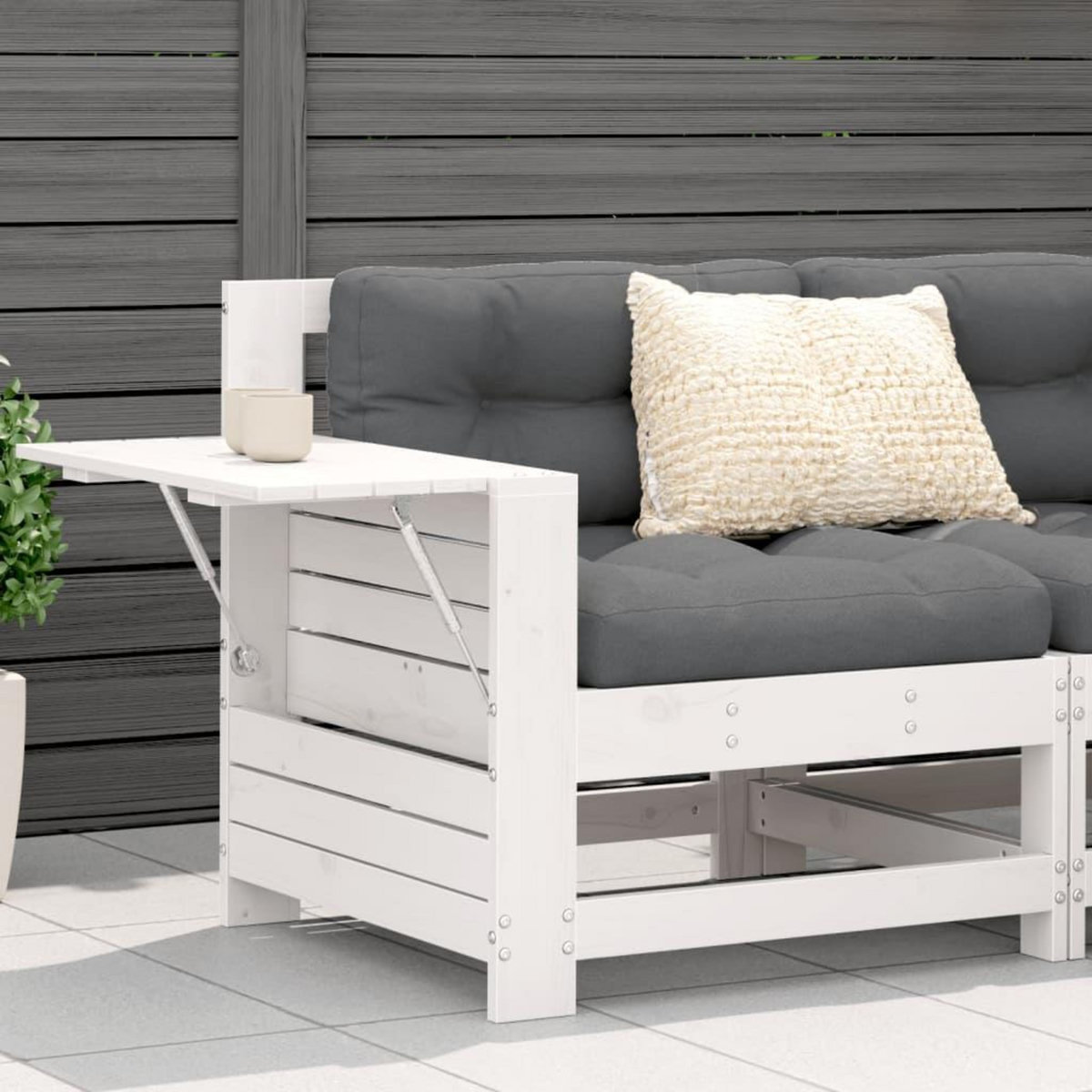 VIDAXL Canape de jardin accoudoir et table d'appoint blanc massif pin