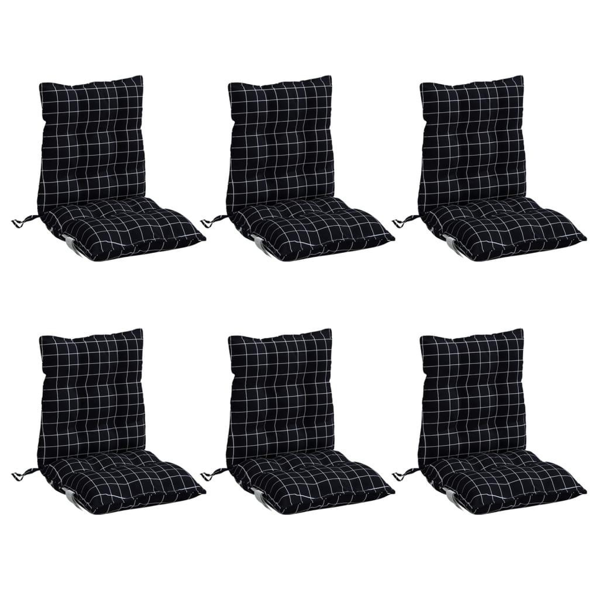 Voir la diapositive 3 : VIDAXL Coussins de chaise a dossier bas lot de 6 motif a carreaux noir