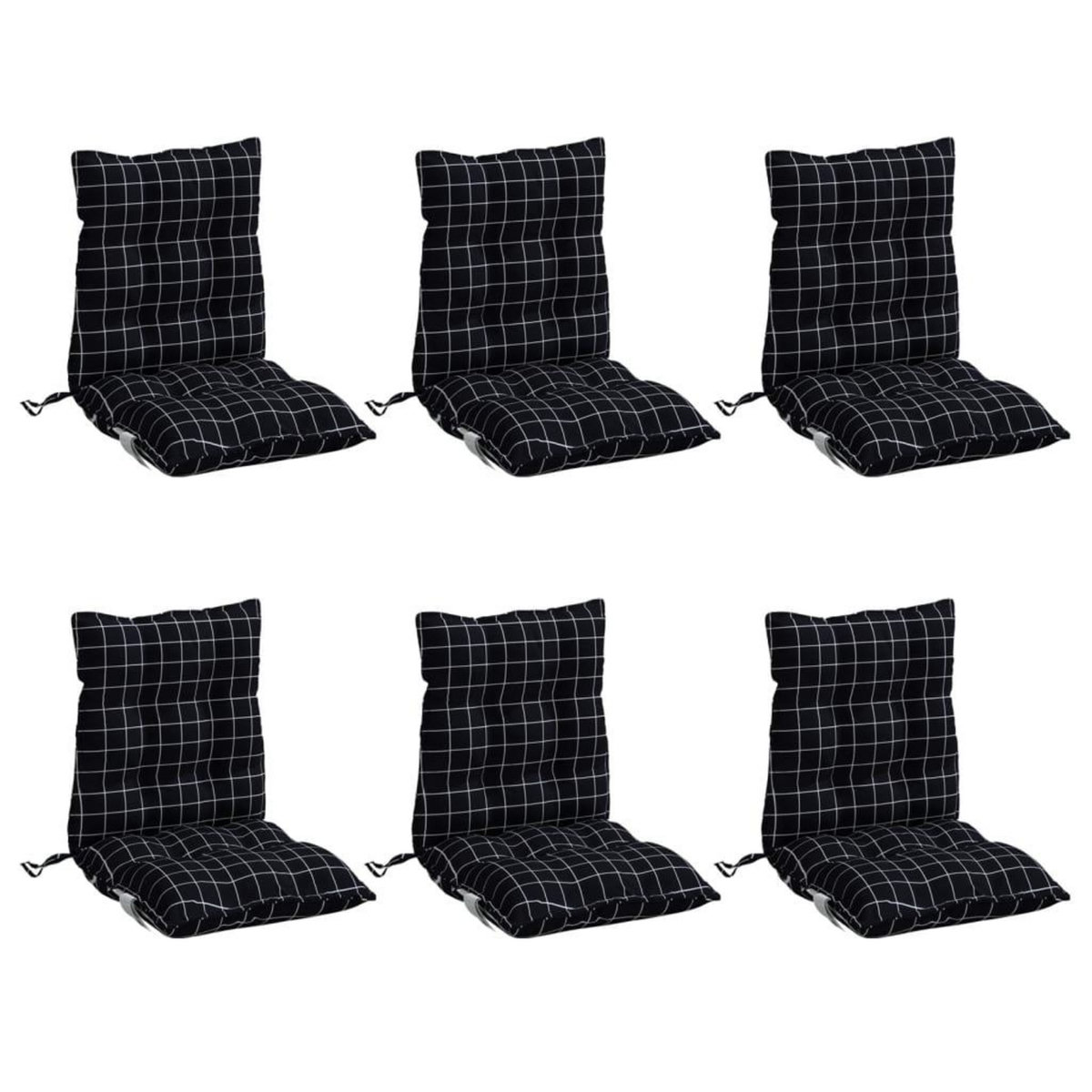 VIDAXL Coussins de chaise a dossier bas lot de 6 motif a carreaux noir