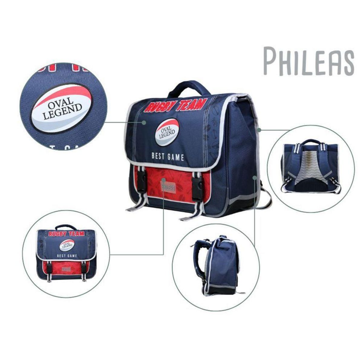 Bagtrotter BAGTROTTER Cartable 38 cm Phileas Rugby Bleu - Le Plus Confortable des Cartables - Ergonomie/Confort/Sécurité - Système Smart Comfort
