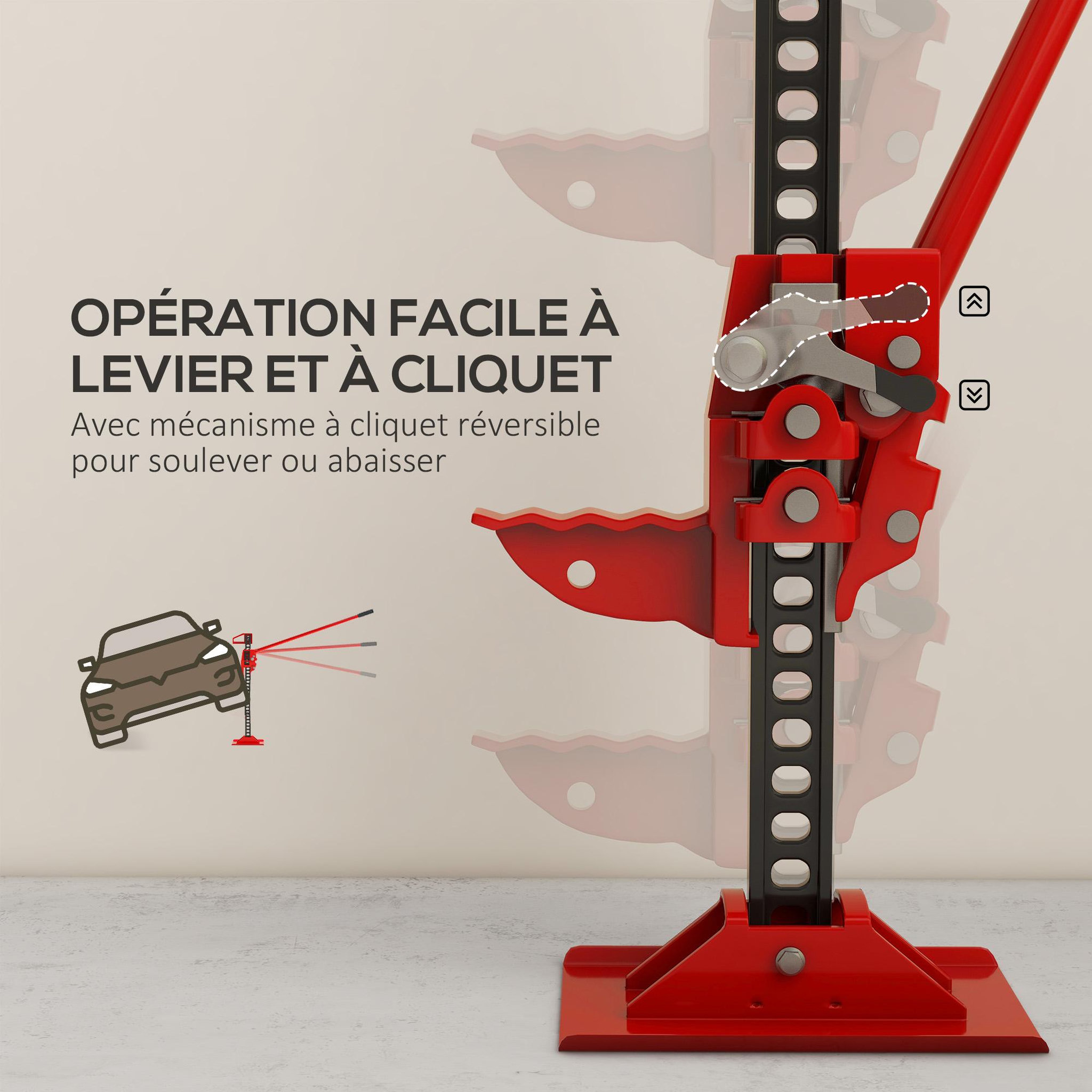Voir la diapositive 4 : HOMCOM Cric agricole manuel - cric de fosse - 3 tonnes 120 cm - acier noir rouge