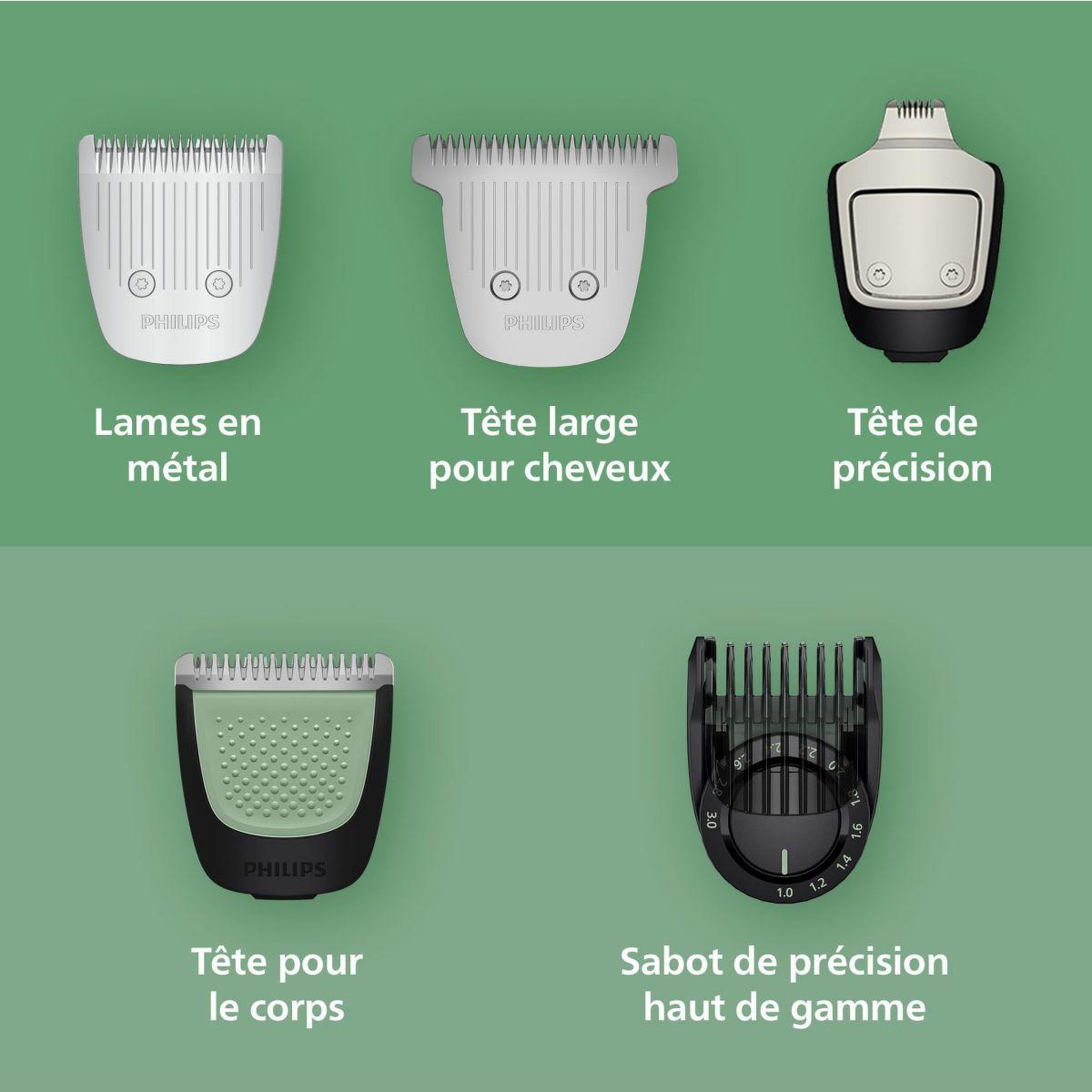 Voir la diapositive 5 : Philips Tondeuse multi usages mg9557/15 series 9000, 27 hauteurs de coupe, précision 0,2 mm, autonomie 120 mn