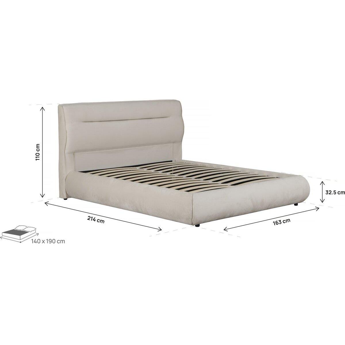 Habitat et Jardin Lit double avec coffre en velours  Chamonix  - 140 x 190 cm - Beige