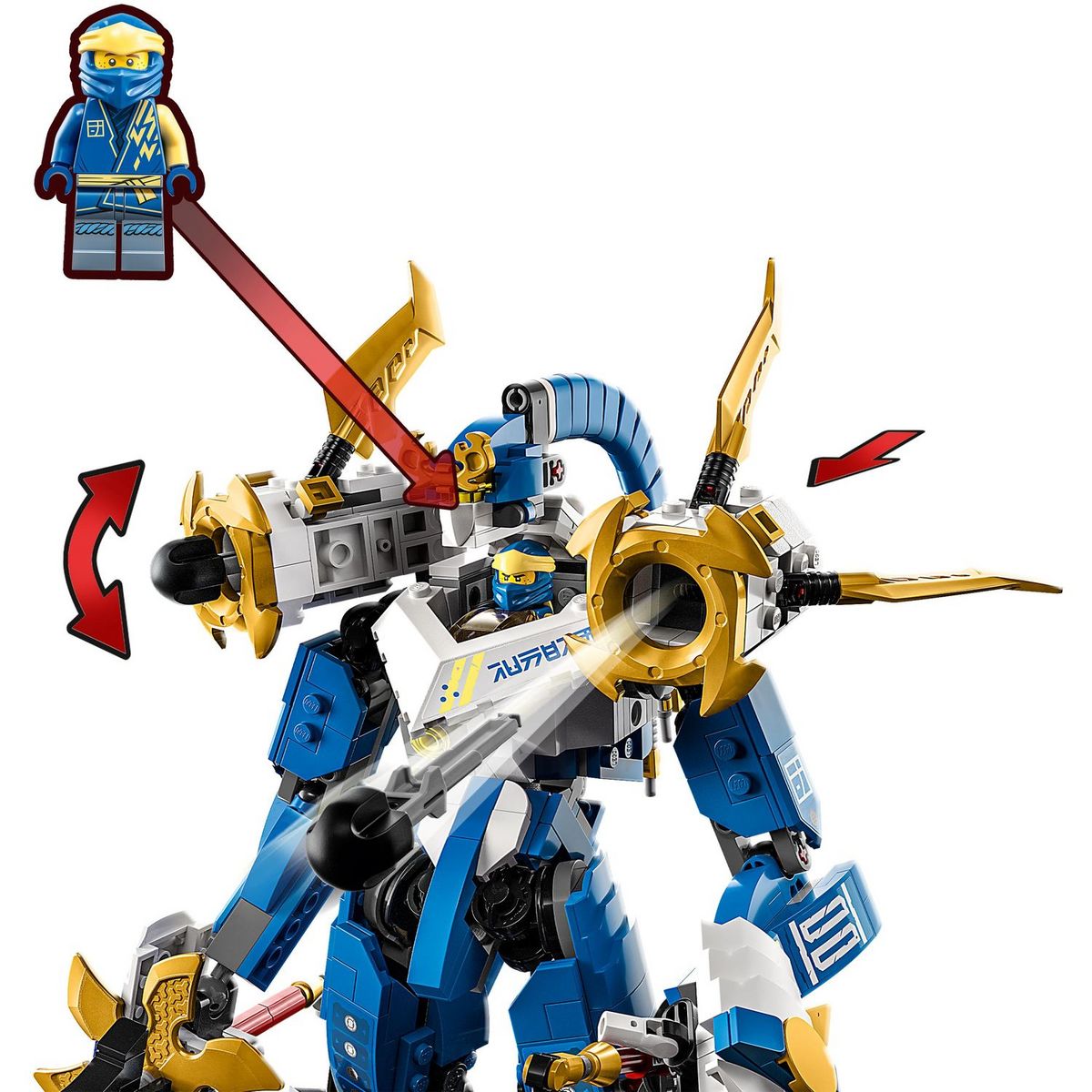 LEGO Ninjago 71785 Robot Titan de Jay, Grand Ensemble de Figurines, Jouet pour Enfants, Garçons et Filles avec 5 Minifigurines et Arbalète