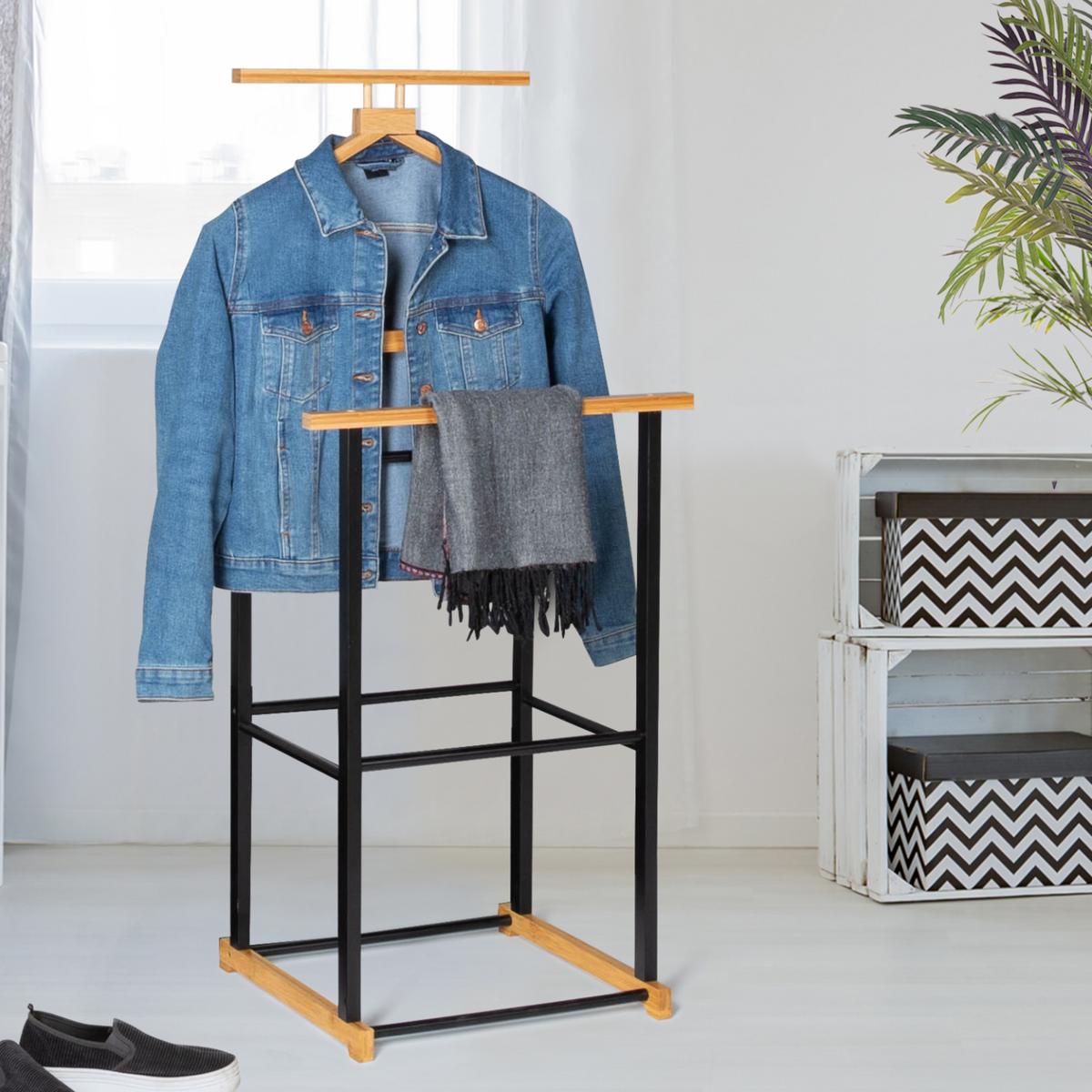 ID MARKET Valet de chambre TOM effet bois et métal