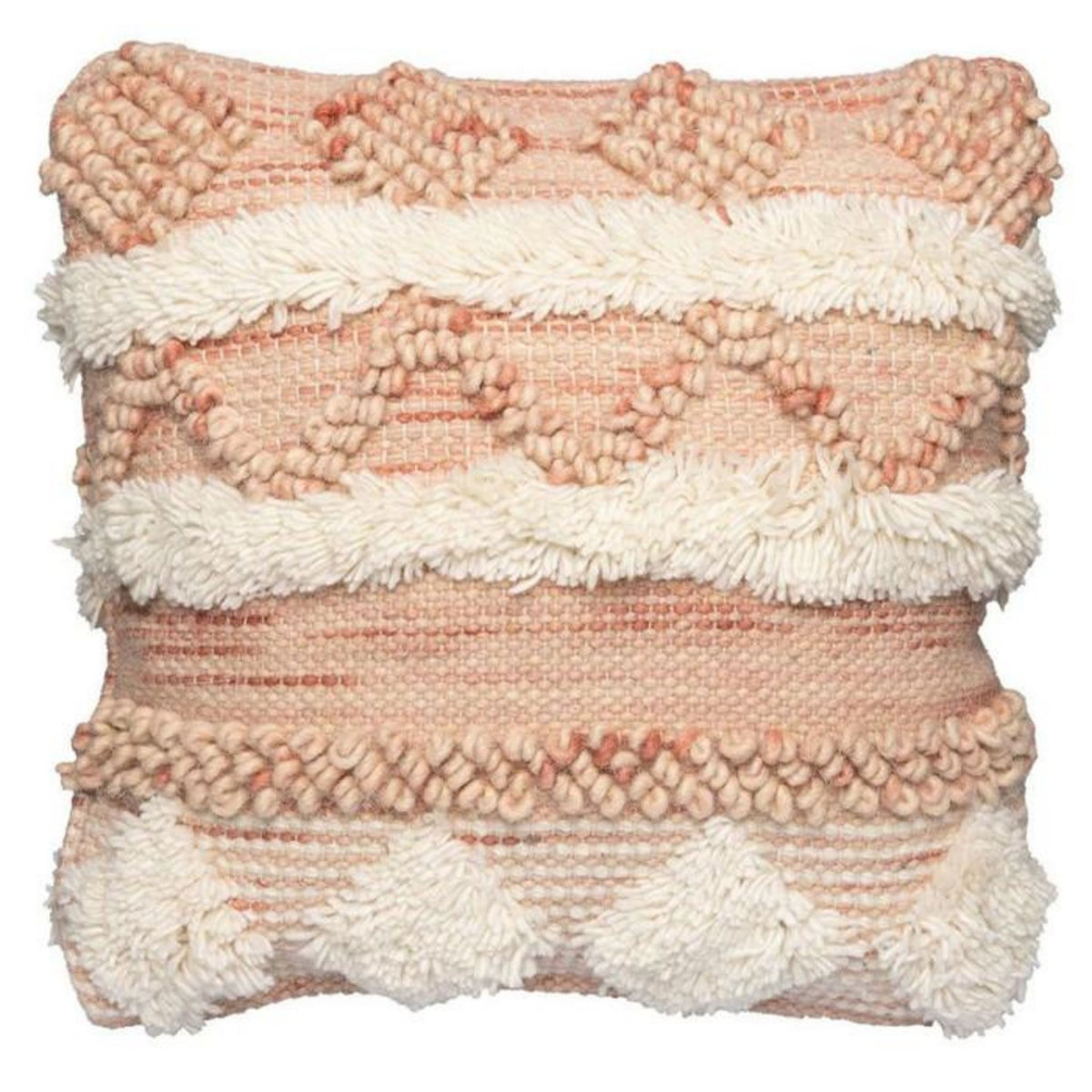 Paris Prix Coussin Tissé à la Main  Bohist  45x45cm Rose & Crème