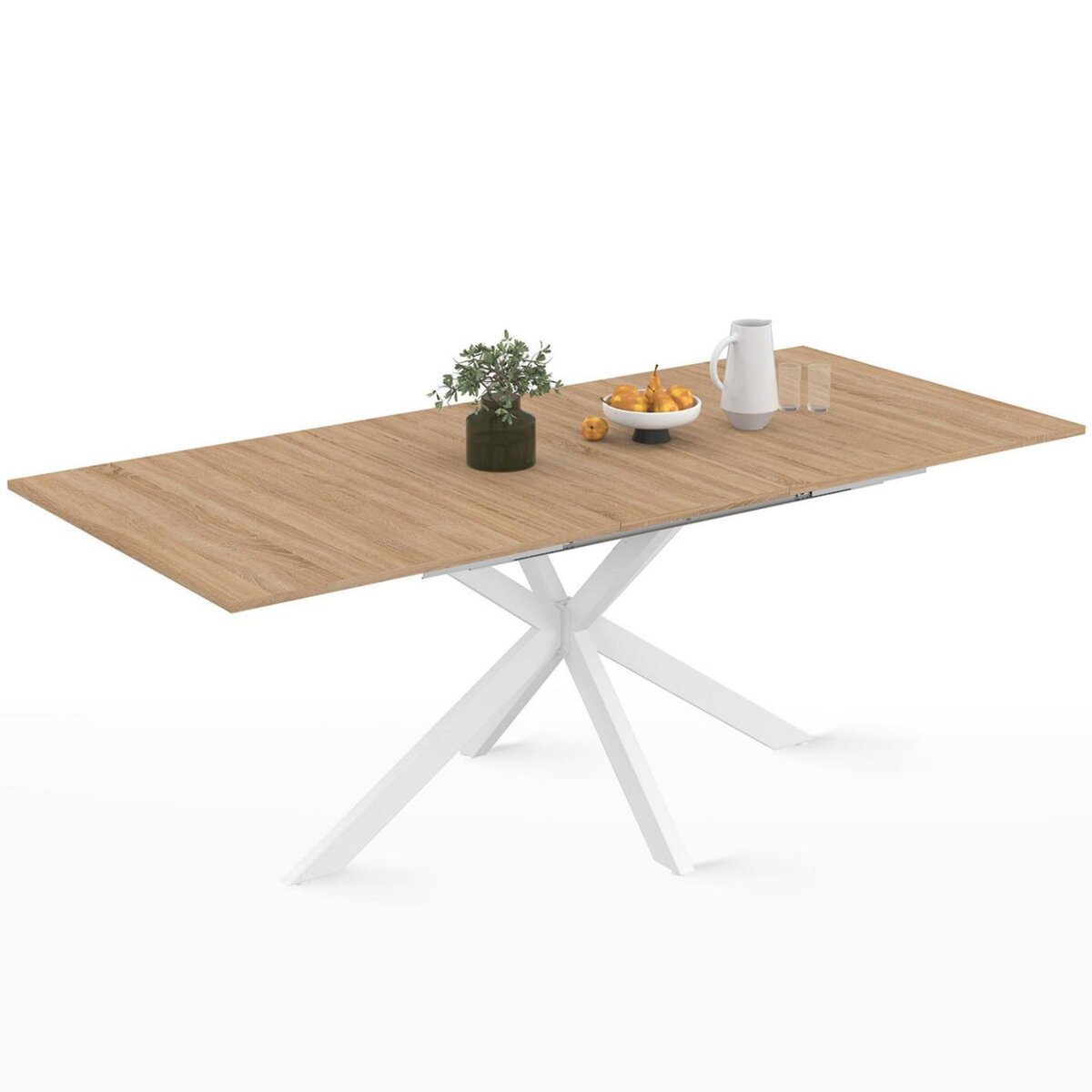 ID MARKET Table à manger extensible rectangle ALIX 6-10 personnes bois et blanc 160-200 cm