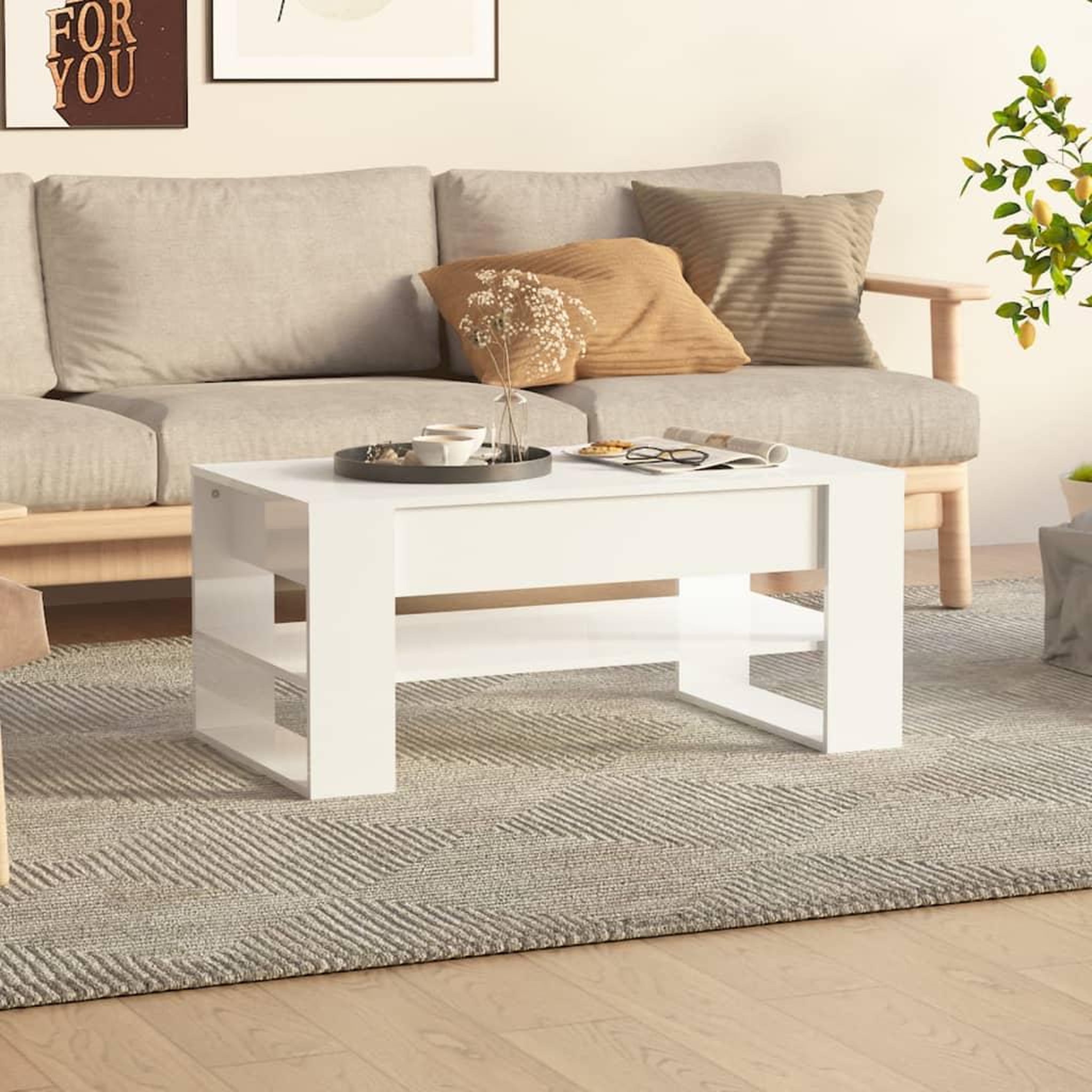 Voir la diapositive 1 : VIDAXL Table basse blanc brillant 102x55x45 cm bois d'ingenierie