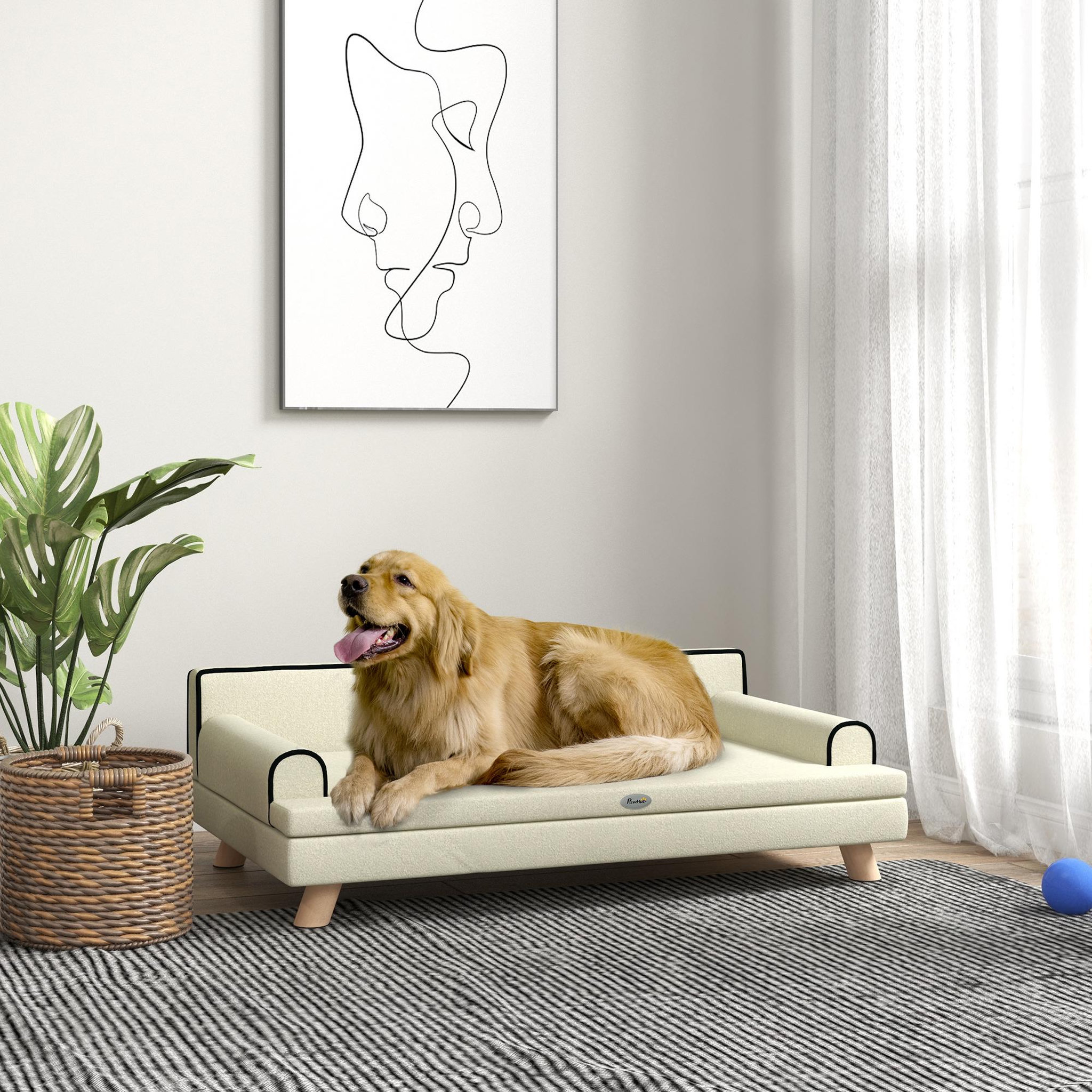 Voir la diapositive 2 : PAWHUT Canapé chien lit pour chien design scandinave coussin moelleux piètement bois dim. 100l x 62l x 32h cm polyester beige