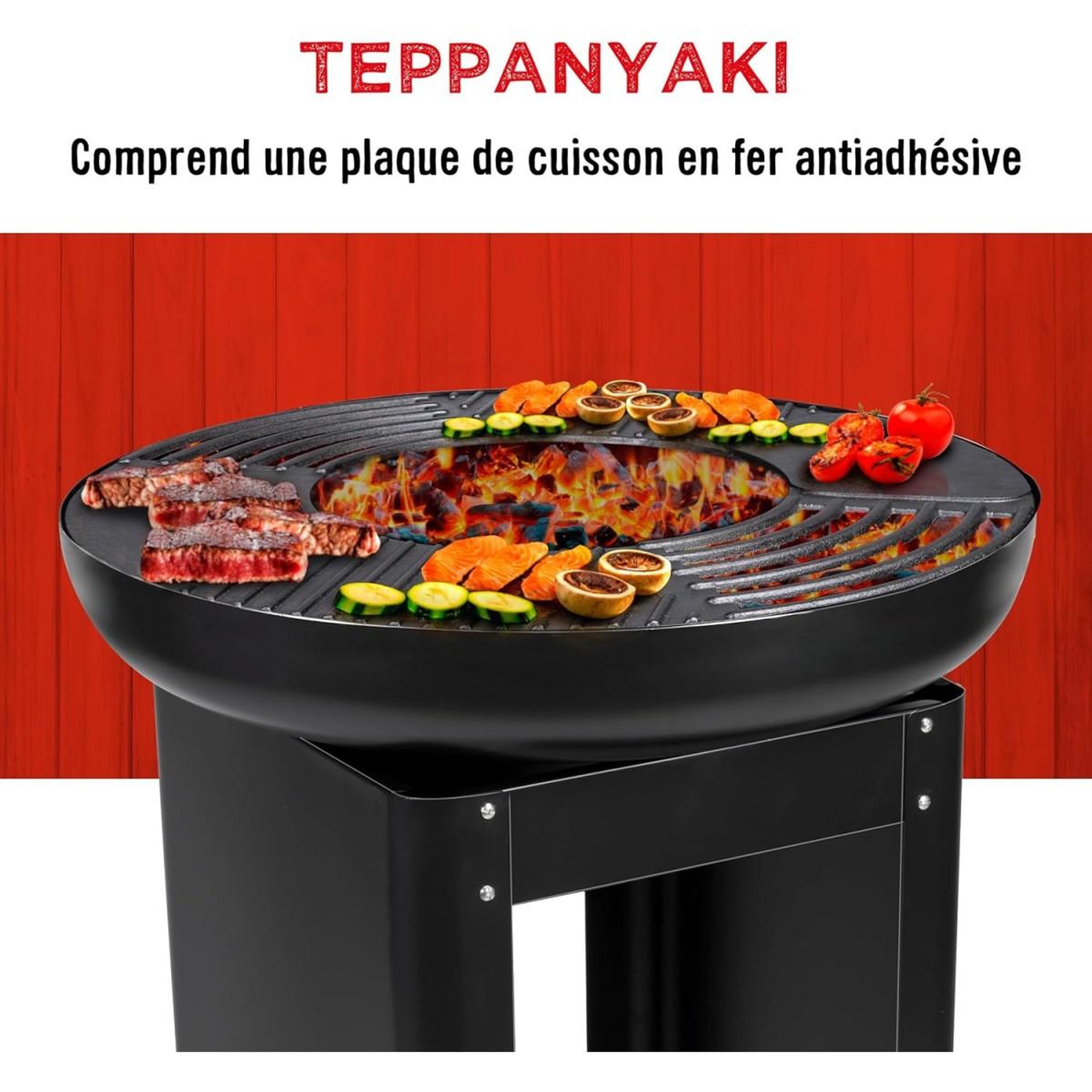 Voir la diapositive 5 : Alpina Brasero Barbecue Exterieur 61x90cm - Plancha Grill Teppanyaki - Charbon de Bois Jardin et Terrasse - Cuisine Extérieure ALPINA