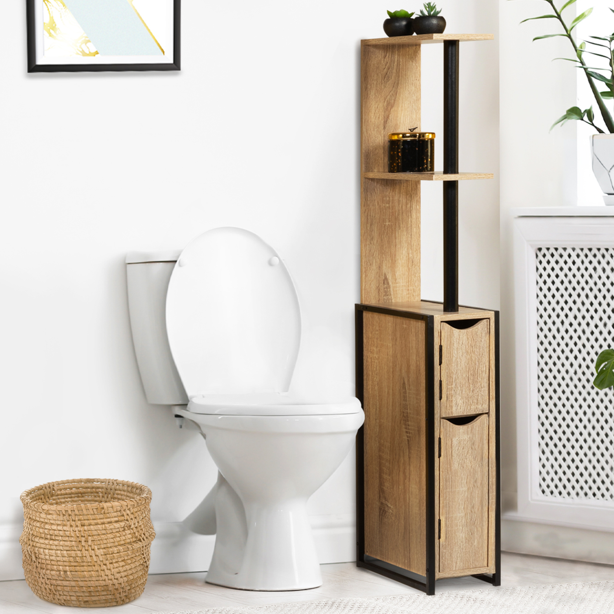 Voir la diapositive 2 : ID MARKET Meuble wc 2 portes detroit avec étagères design industriel