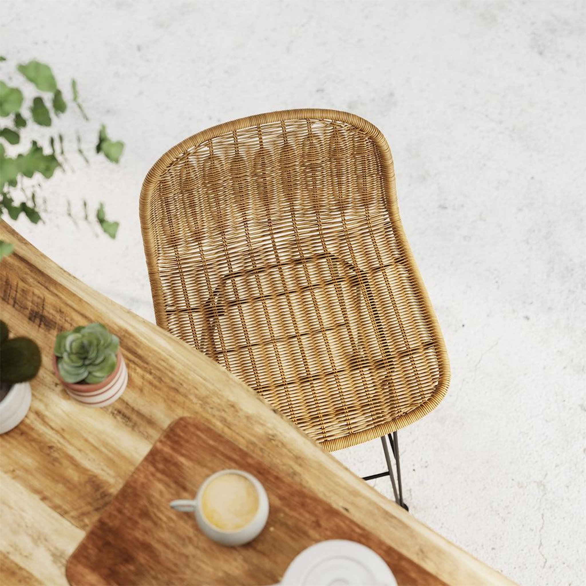 Voir la diapositive 6 : MAISON PAVANE Lot de 2 chaises de bar mi-hauteur 63 cm en résine tressée marron-jigani
