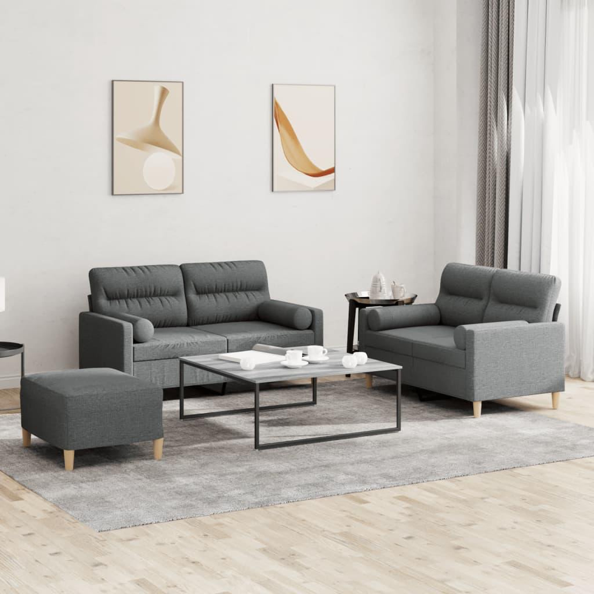 VIDAXL Ensemble de canapes 3 pcs coussins gris fonce tissu