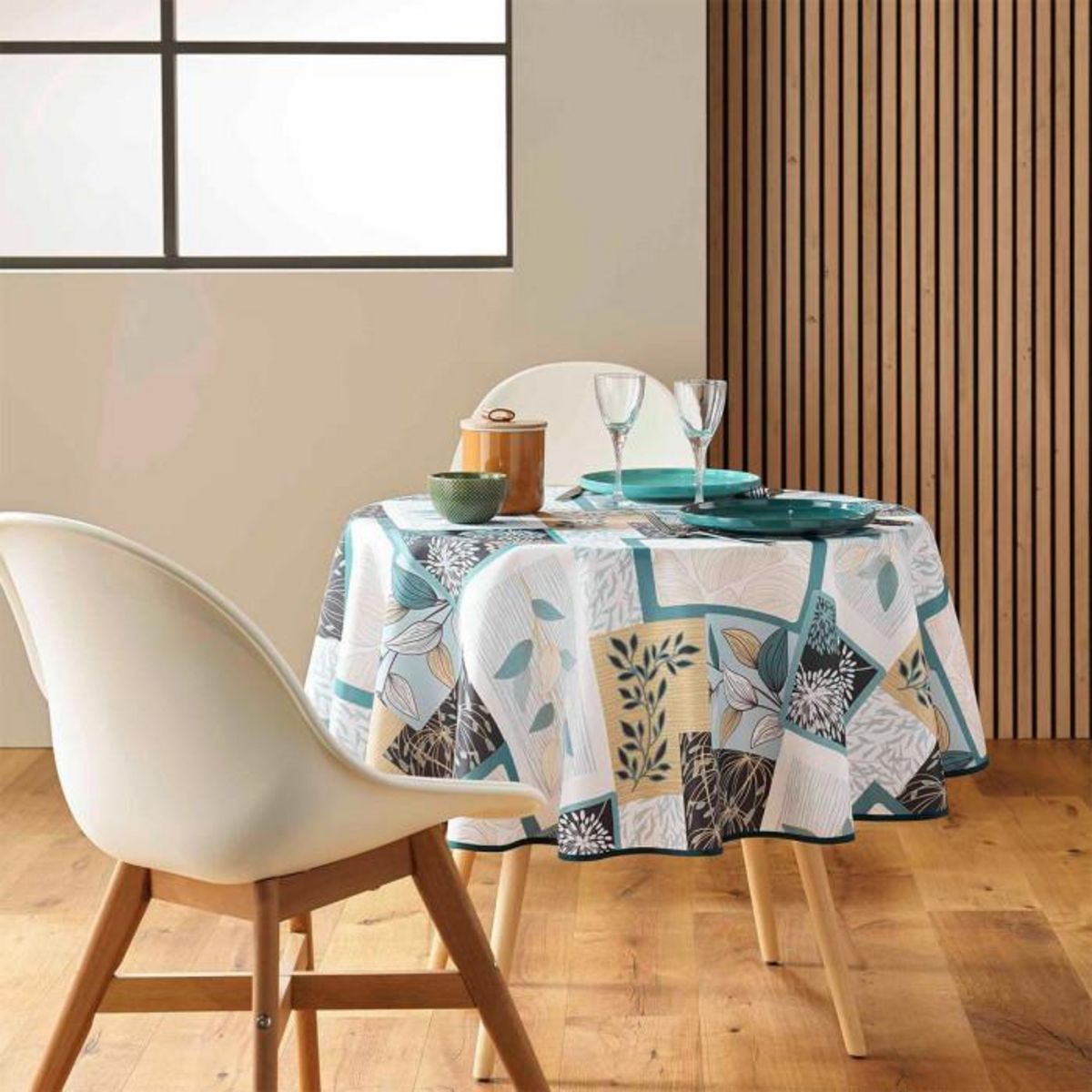 Paris Prix Nappe Ronde Antitache Imprimé  Faya  180cm Sauge