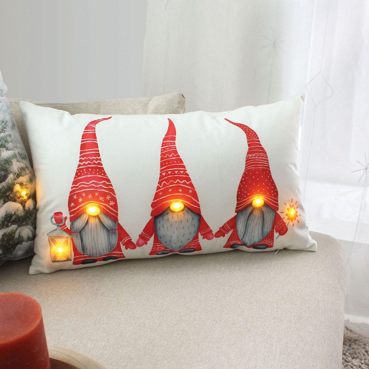 TOILINUX Coussin rectangle lumineux en velours imprimé lutin - 30 x 50 cm