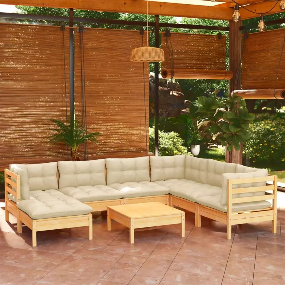 VIDAXL Salon de jardin 8 pcs avec coussins creme Bois de pin solide