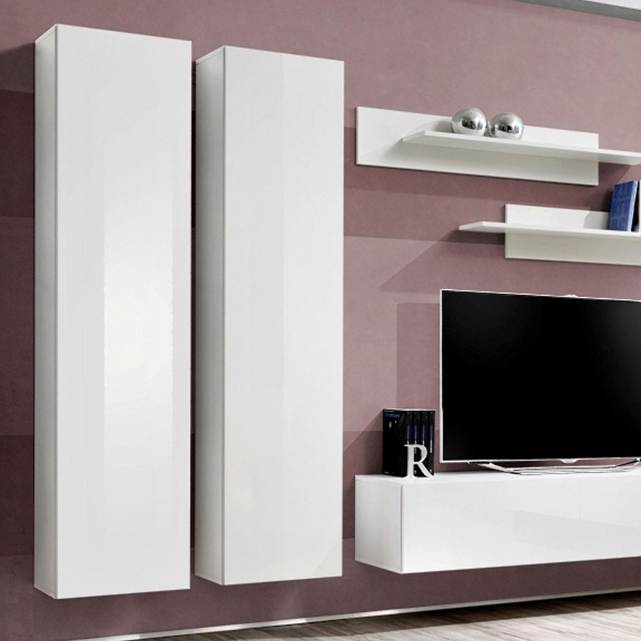 Voir la diapositive 2 : Paris Prix Ensemble meuble tv mural  fly c1  310cm blanc