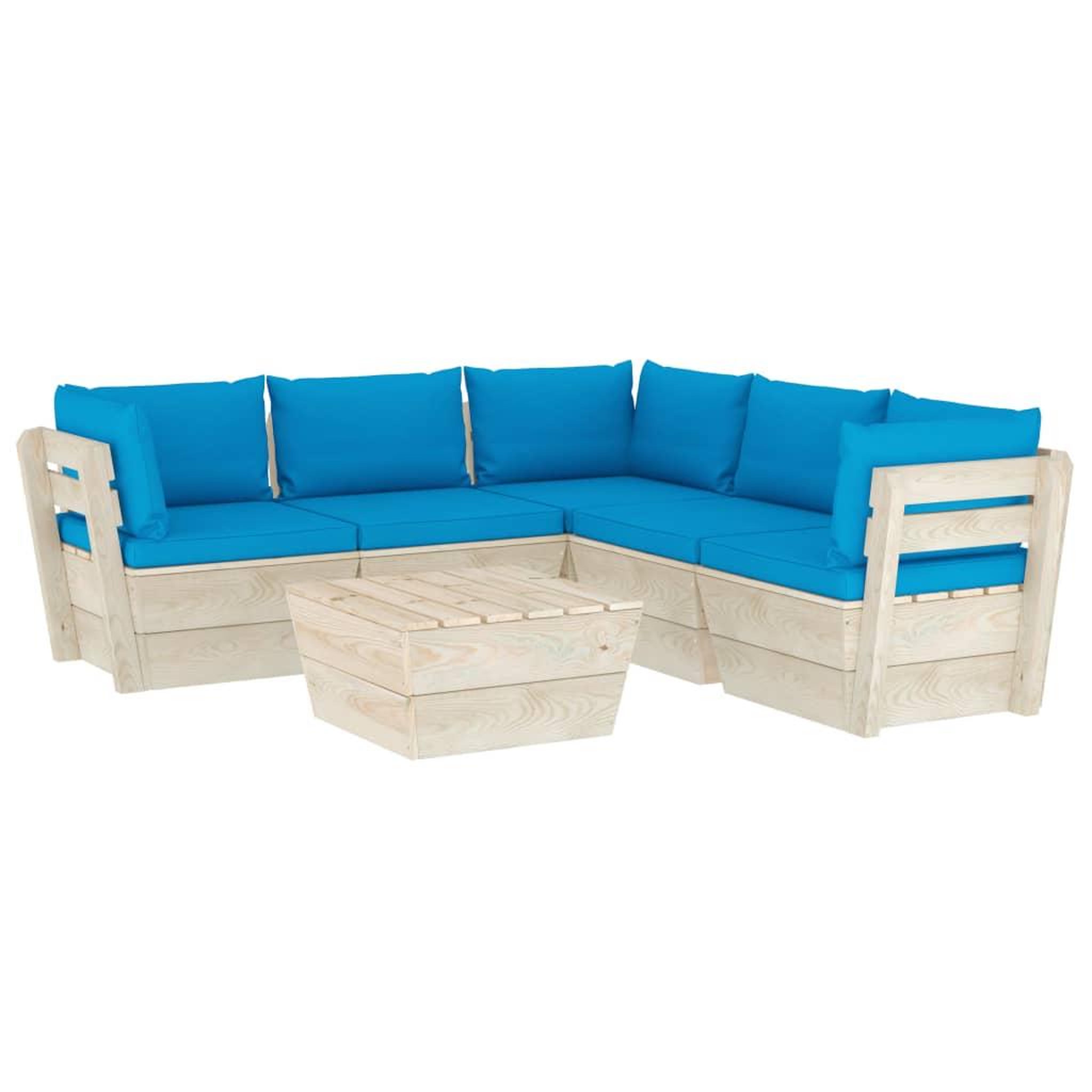 Voir la diapositive 2 : VIDAXL Salon de jardin palette 6 pcs avec coussins bois d'epicea