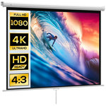 HOMCOM Écran de projection home-cinéma TV format 4:3 84 pouces 4K HD métal PVC blanc