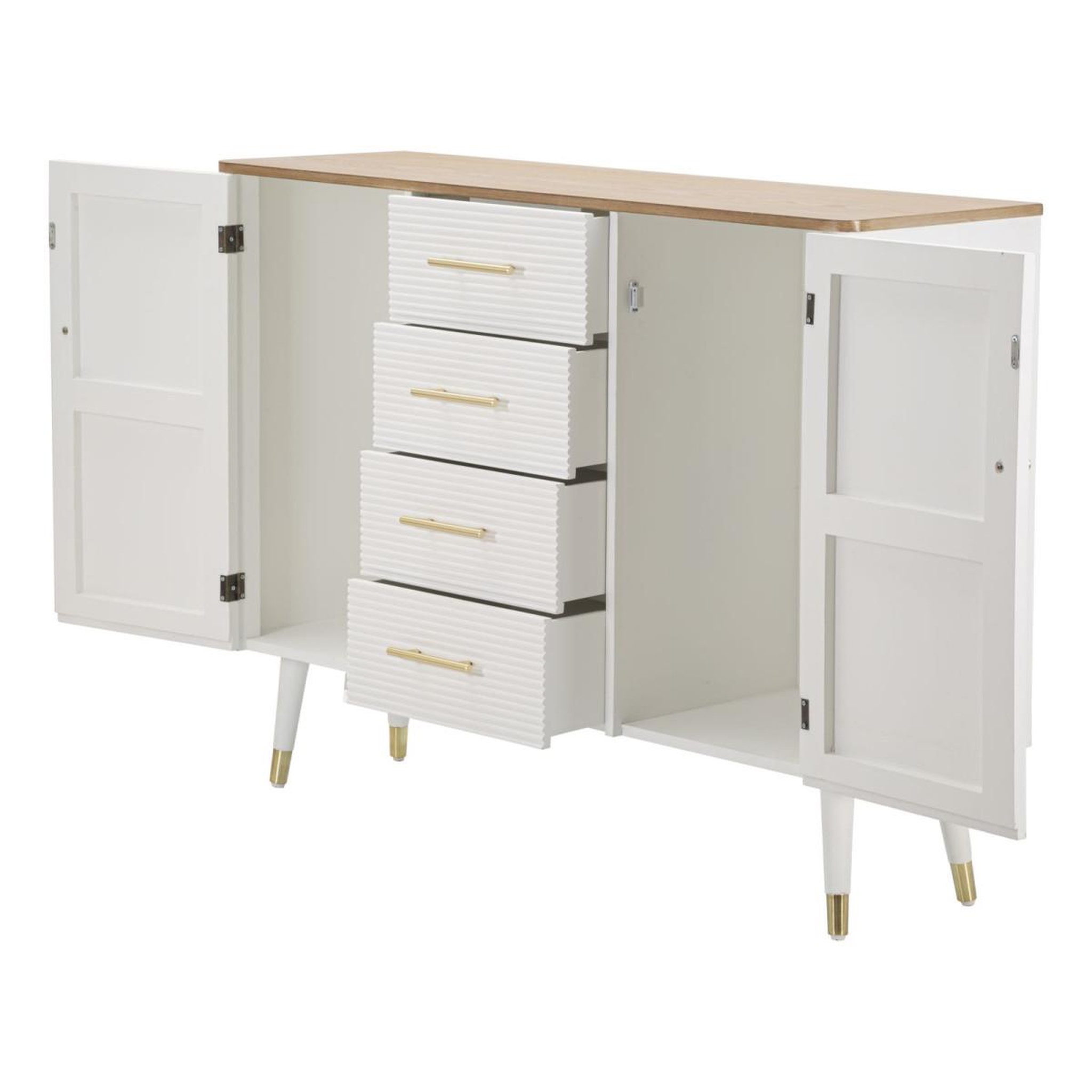 Voir la diapositive 3 : Paris Prix Buffet 2 portes & 4 tiroirs en bois  matera  117cm blanc & naturel