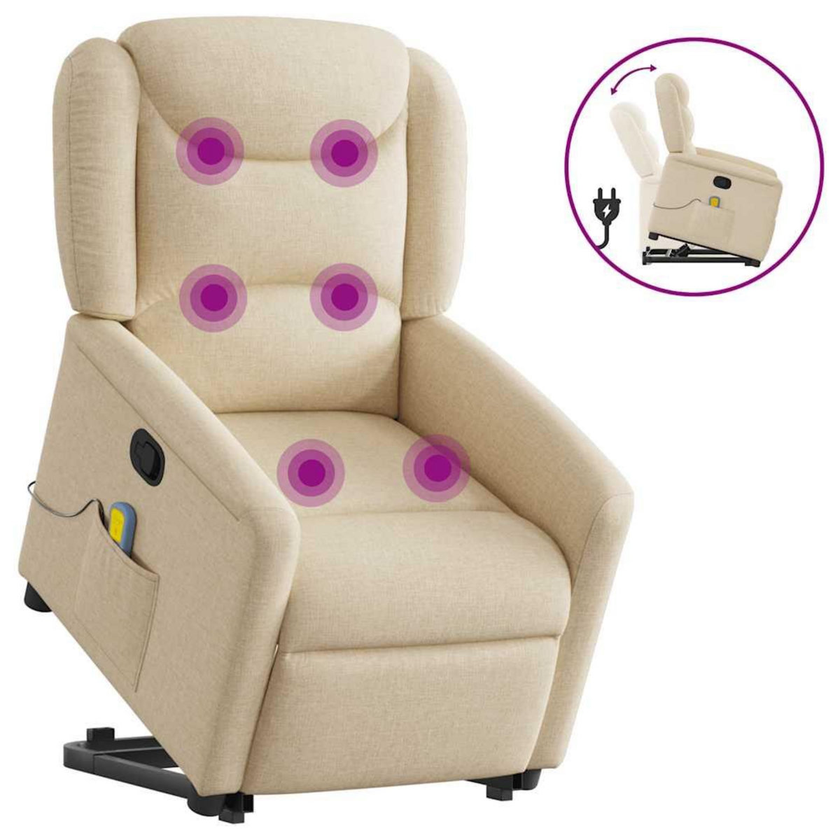 VIDAXL Fauteuil inclinable de massage Creme Tissu
