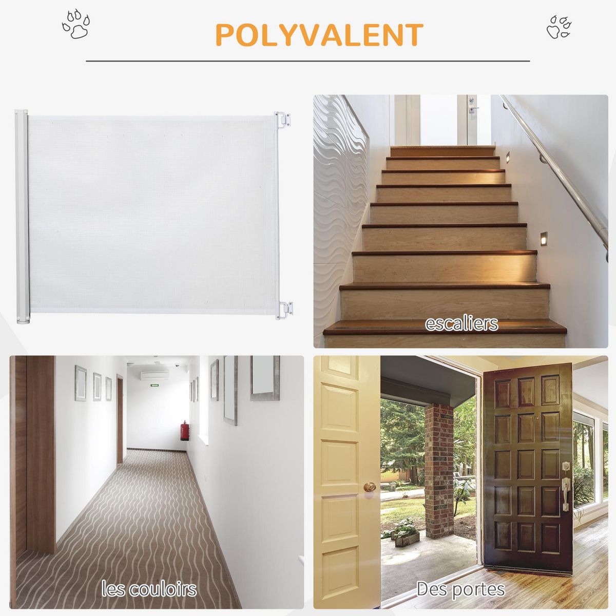 PAWHUT Barrière de sécurité barrière animaux rétractable automatique 1,15L x 0,83H m teslin métal blanc