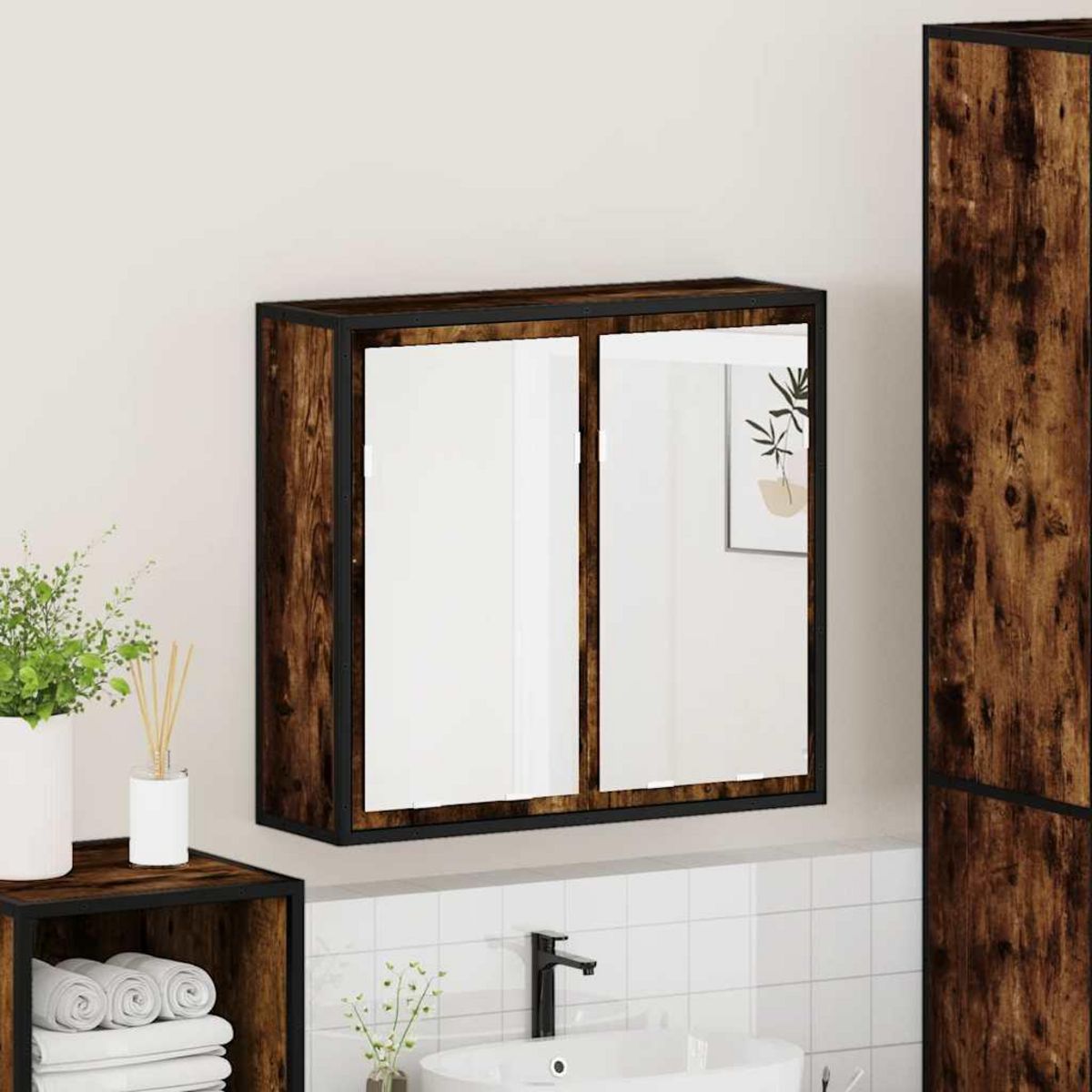 VIDAXL Armoire a miroir de salle de bain chene fume bois d'ingenierie