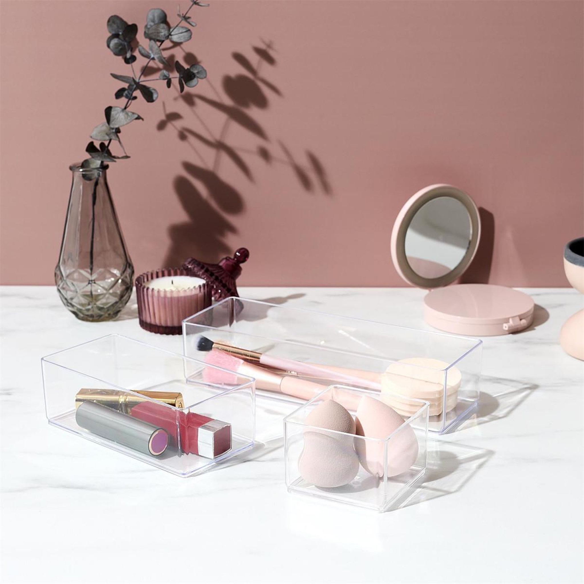 Voir la diapositive 3 : Cosmetic Club Lot de 3 organisateurs de tiroir  cosmétique  22cm transparent