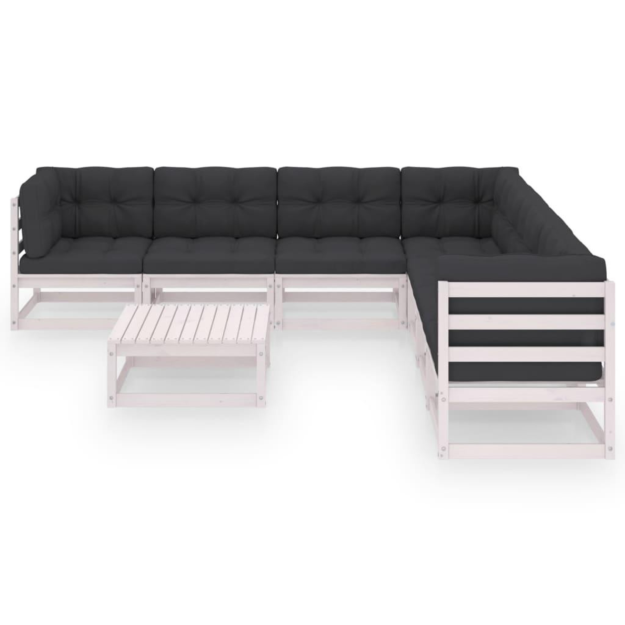 Voir la diapositive 2 : VIDAXL Salon de jardin avec coussins 8 pcs blanc bois de pin massif